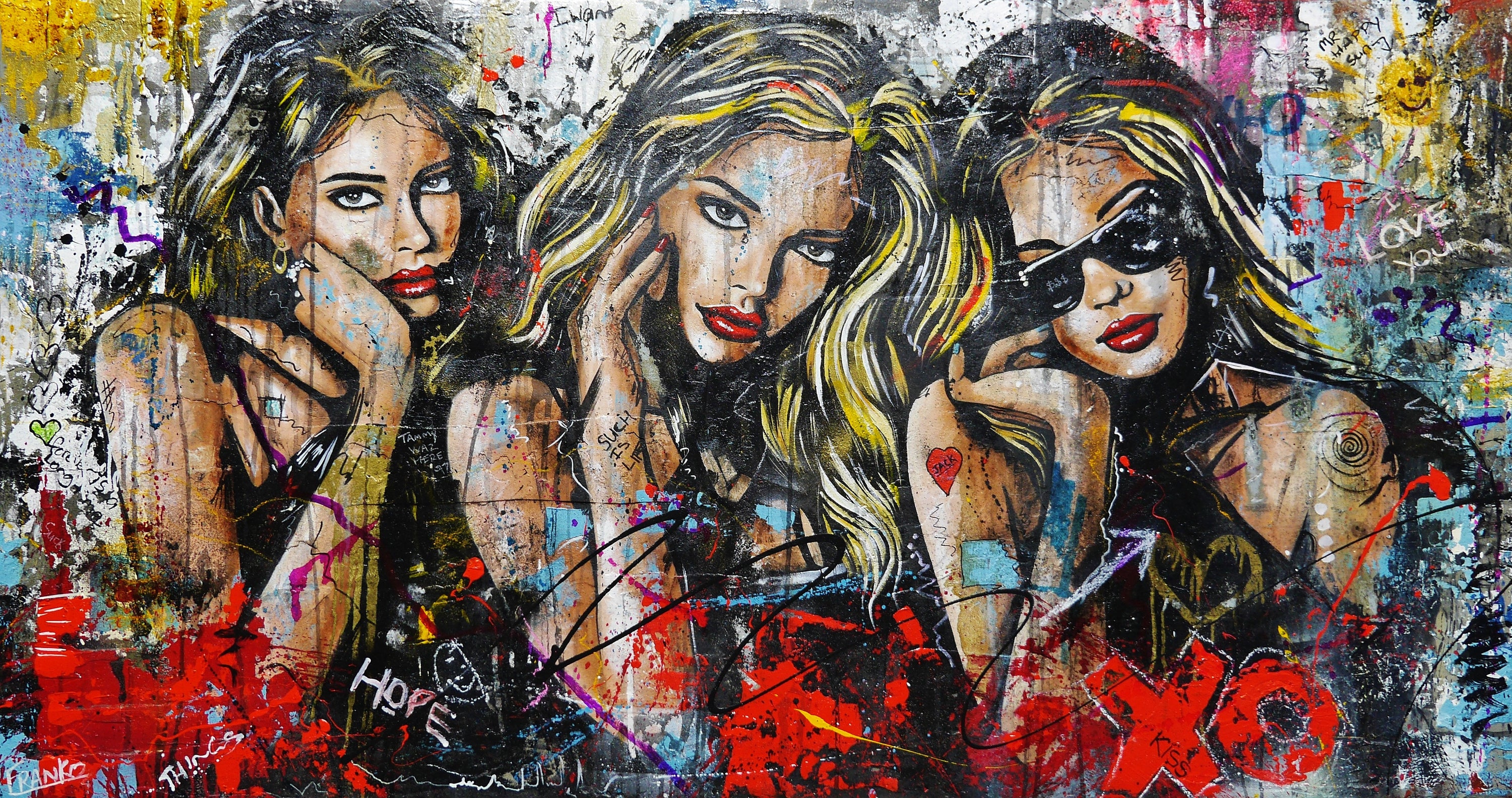Goddesses 190cm x 100cm Sexy Concrete Textured Street Art Painting (SOLD)-concrete-[Franko_Artist]-[Australian_artist]-[Gold_Coast]-[Brisbane]-[modern]-[contemporary]-[original]-[Large_artwork]-Franklin Art Studio