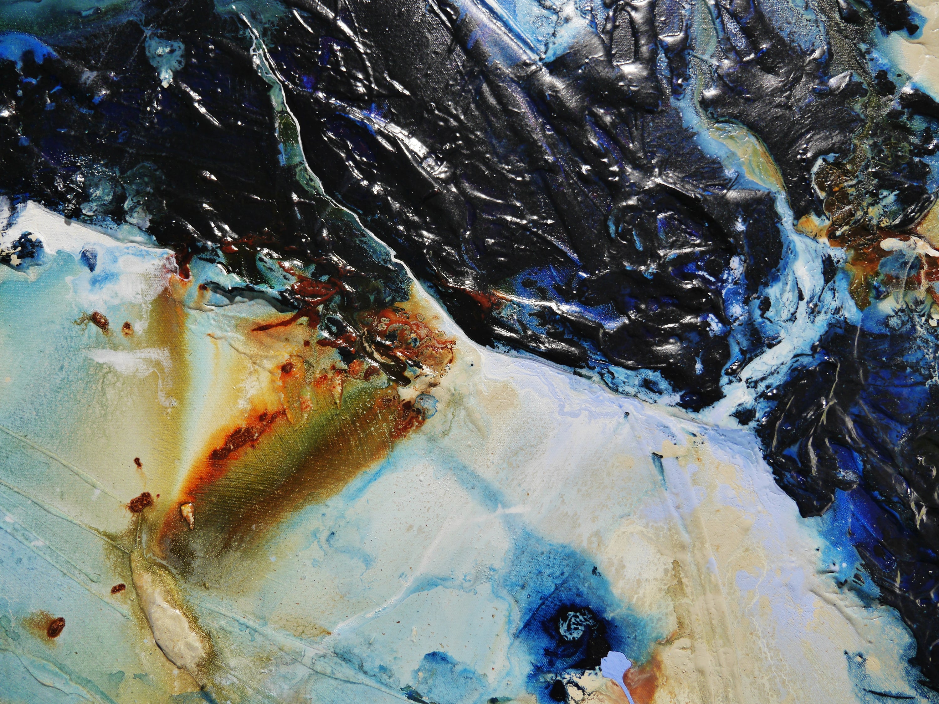 After Midnight 200cm x 80cm Blue Ochre Textured Abstract Painting (SOLD)