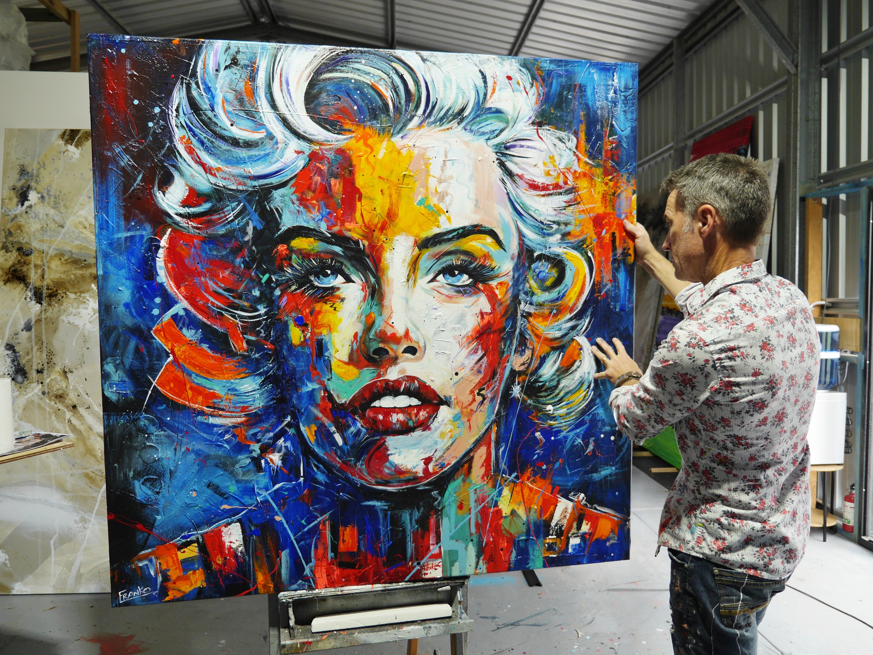Wicked M 150cm x 150cm Marilyn Monroe Textured Abstract Realism Painting (SOLD)-abstract realism-[Franko_Artist]-[The_Block]-[Dream_Homes]-[ideas]- [Grand_Designs]-Franklin Art Studio