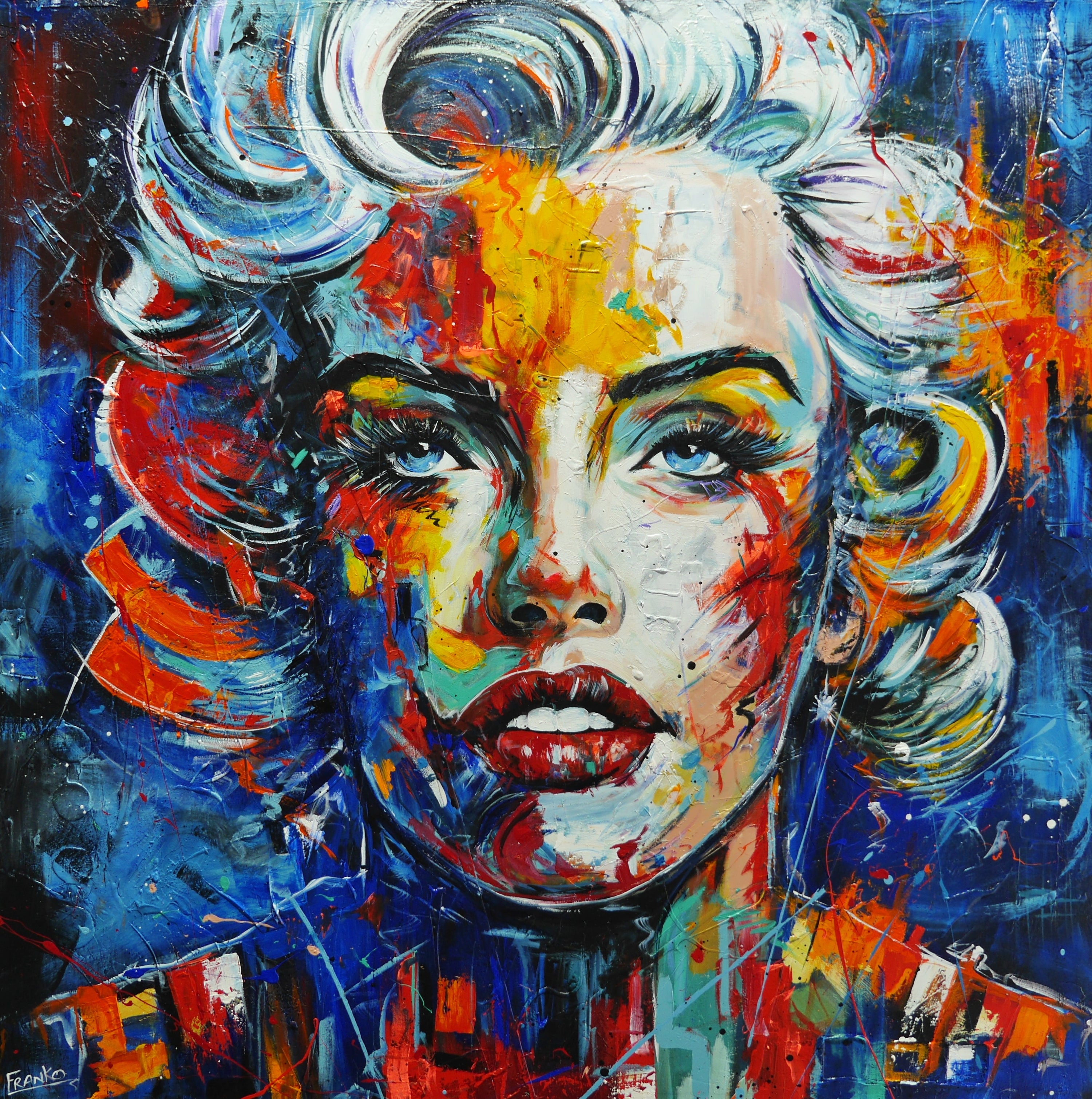 Wicked M 150cm x 150cm Marilyn Monroe Textured Abstract Realism Painting (SOLD)-abstract realism-[Franko_Artist]-[Australian_artist]-[Gold_Coast]-[Brisbane]-[modern]-[contemporary]-[original]-[Large_artwork]-Franklin Art Studio