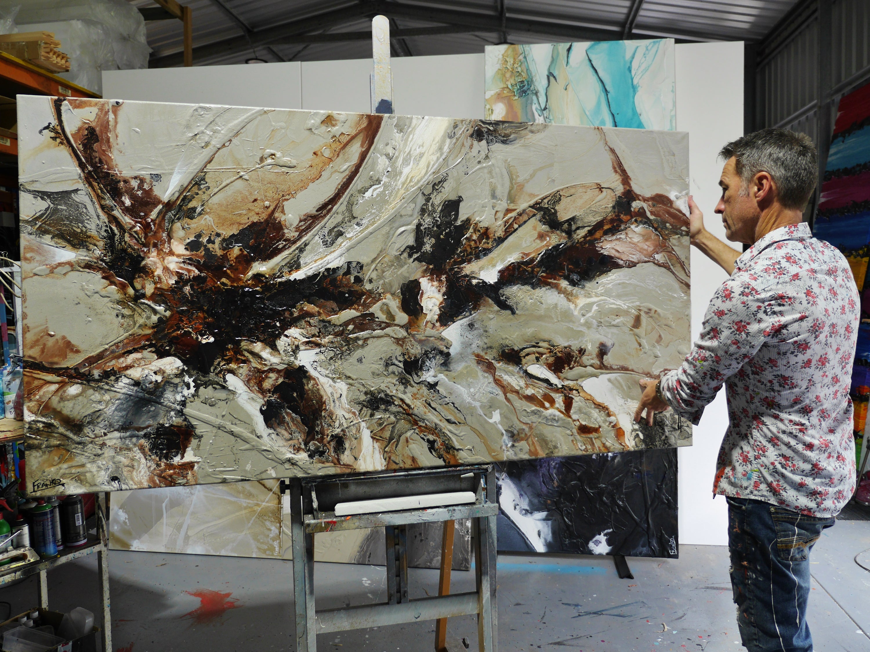 Roasted 190cm x 100cm Rustic Textured Abstract Painting (SOLD)-Abstract-[Franko_Artist]-[The_Block]-[Dream_Homes]-[ideas]- [Grand_Designs]-Franklin Art Studio