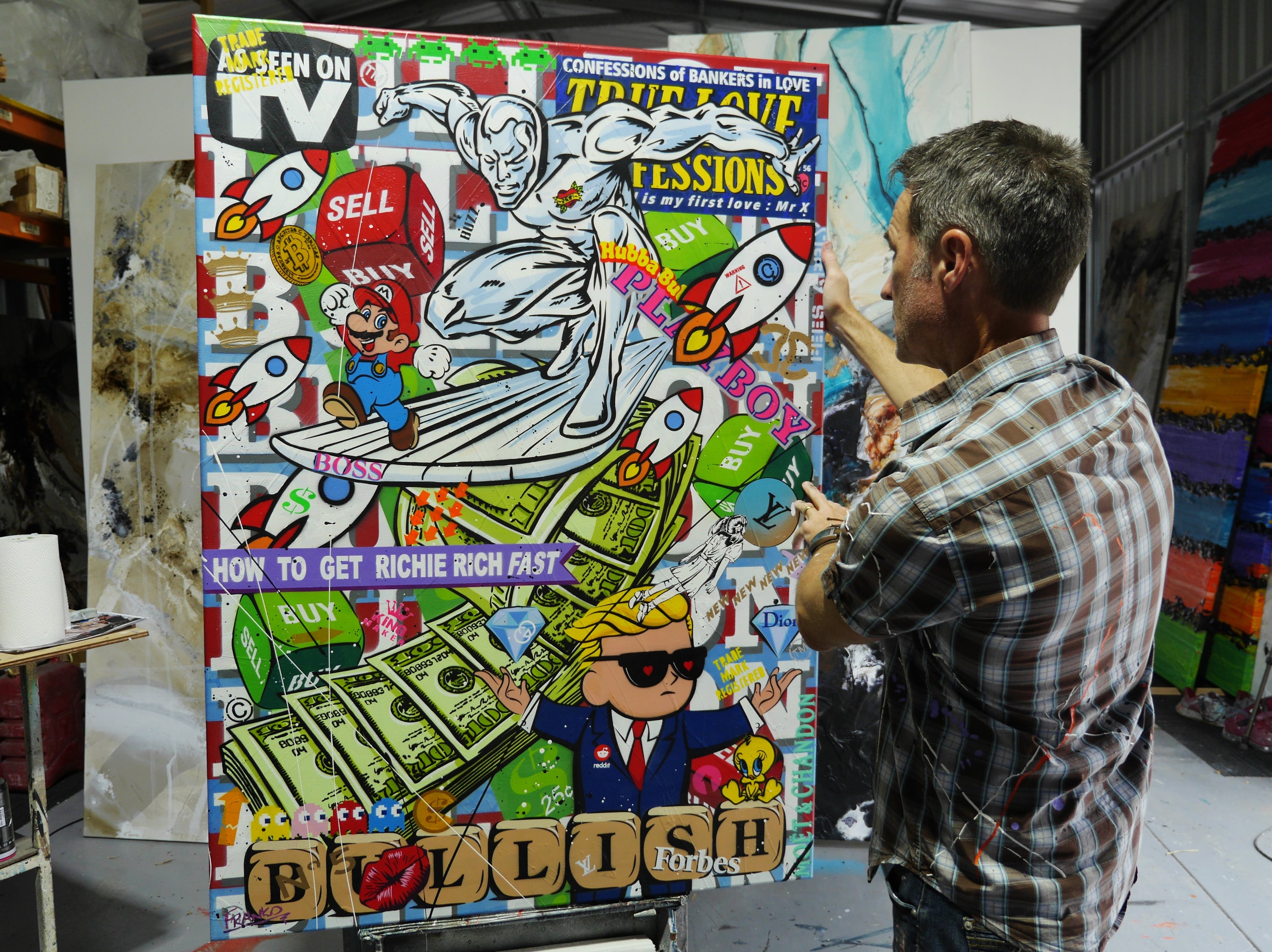 Money Safari 100cm x 140cm Monopoly Man Textured Urban Pop Art Painting-Urban Pop Art-[Franko]-[Australian]-[Popular]-[Best Selling]-Franklin Art Studio