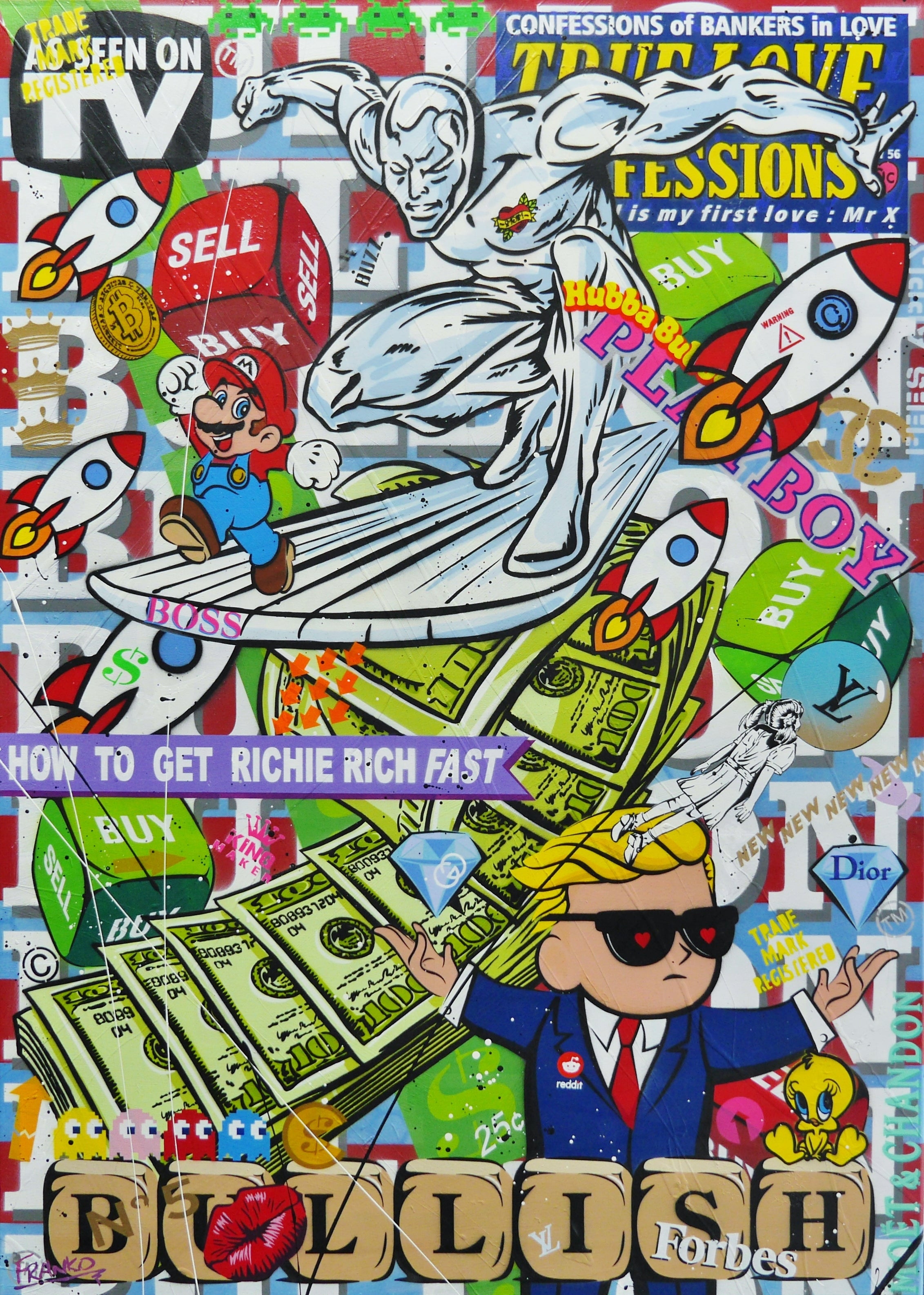 Money Safari 100cm x 140cm Monopoly Man Textured Urban Pop Art Painting-Urban Pop Art-[Franko_Artist]-[Australian_artist]-[Gold_Coast]-[Brisbane]-[modern]-[contemporary]-[original]-[Large_artwork]-Franklin Art Studio