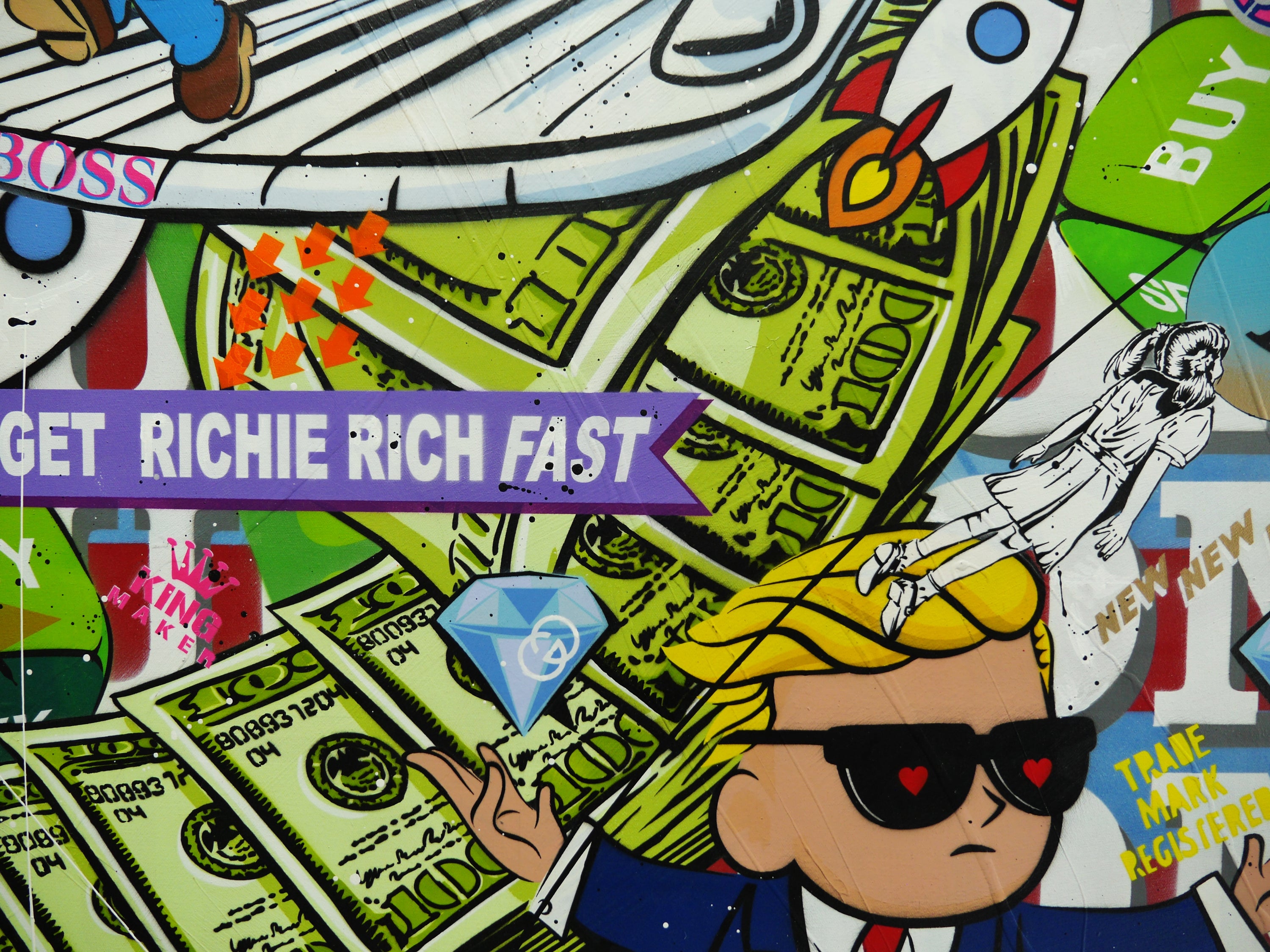 Money Safari 100cm x 140cm Monopoly Man Textured Urban Pop Art Painting