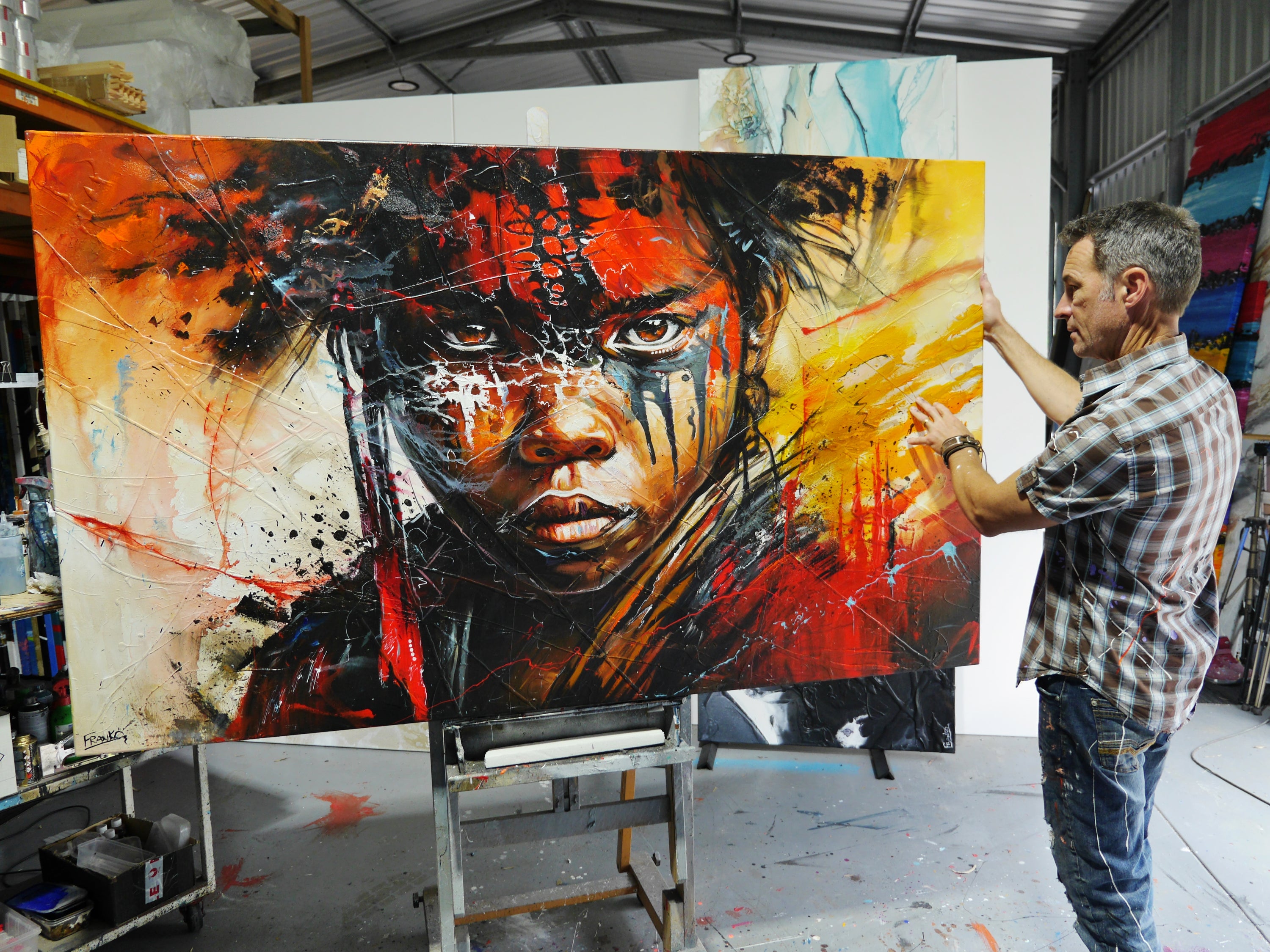 Fearless 200cm x 120cm Brave and Beautiful Abstract Framed Textured Painting (SOLD)-people-[Franko_Artist]-[The_Block]-[Dream_Homes]-[ideas]- [Grand_Designs]-Franklin Art Studio