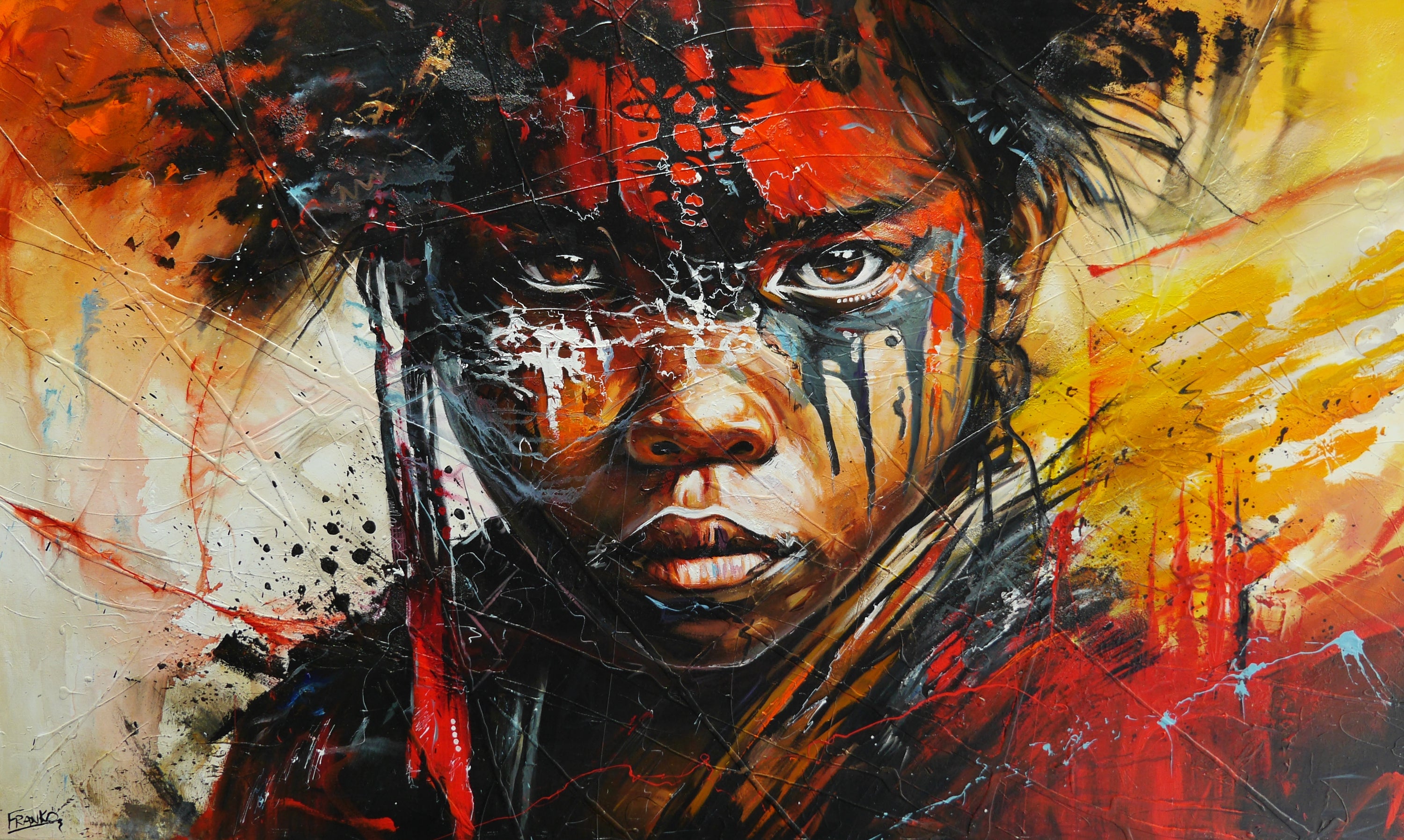 Fearless 200cm x 120cm Brave and Beautiful Abstract Framed Textured Painting (SOLD)-people-[Franko_Artist]-[Australian_artist]-[Gold_Coast]-[Brisbane]-[modern]-[contemporary]-[original]-[Large_artwork]-Franklin Art Studio