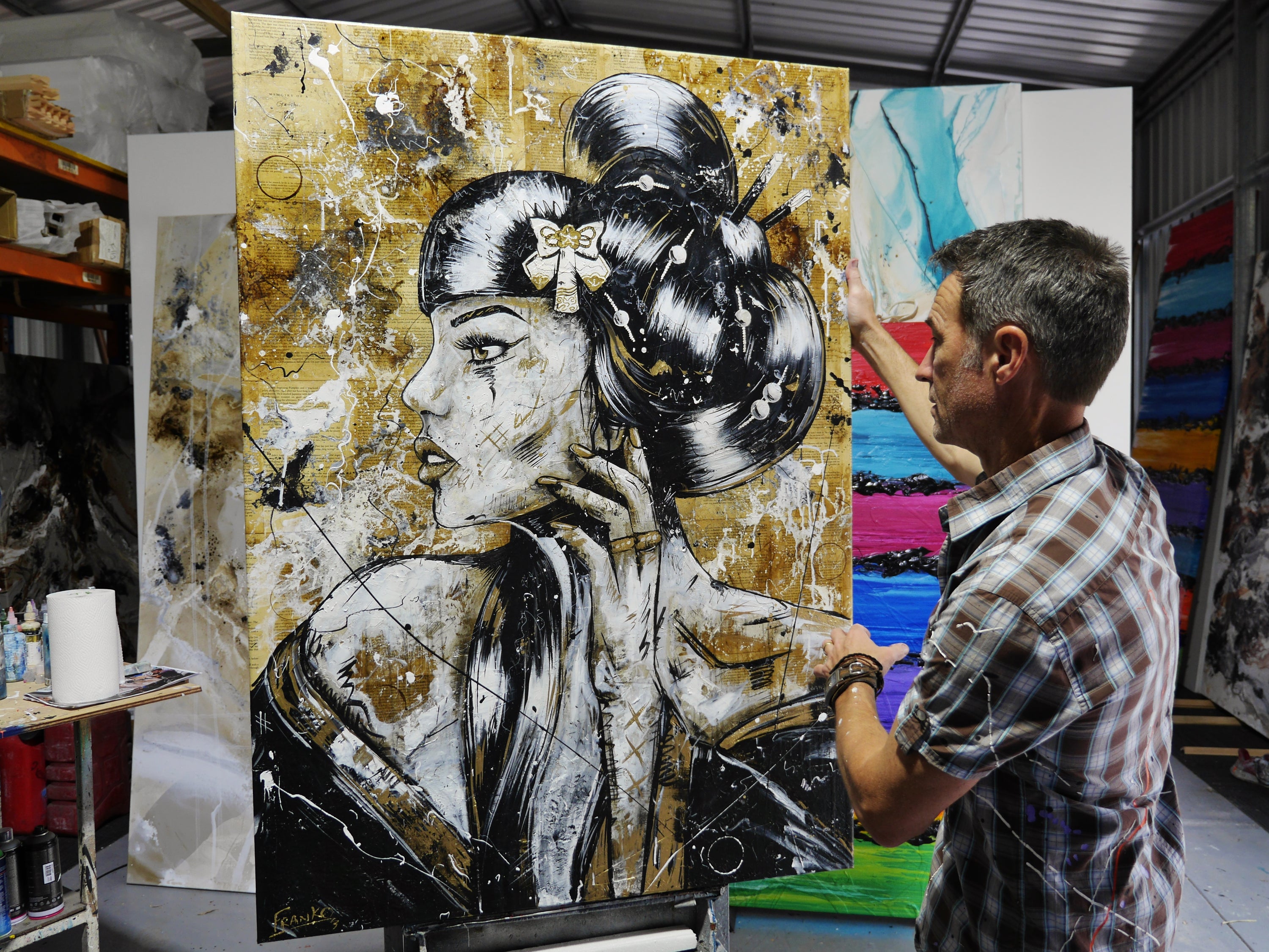 Golden Tigerlily 100cm x 140cm Geisha Abstract Realism Book Club Painting (SOLD)-book club-[Franko_Artist]-[The_Block]-[Dream_Homes]-[ideas]- [Grand_Designs]-Franklin Art Studio