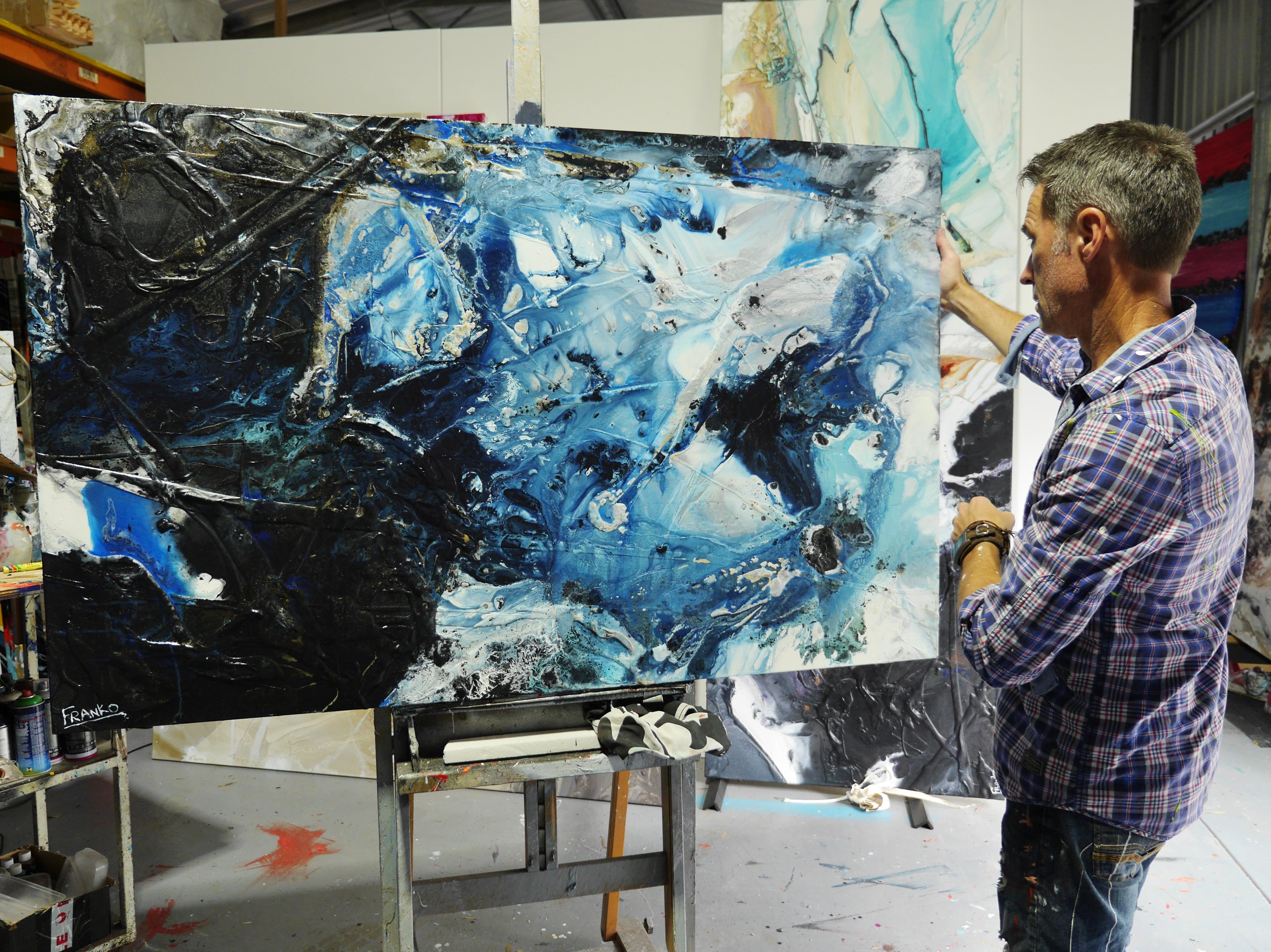Blue Slate 160cm x 100cm Blue Textured Abstract Painting (SOLD)-Abstract-[Franko_Artist]-[The_Block]-[Dream_Homes]-[ideas]- [Grand_Designs]-Franklin Art Studio