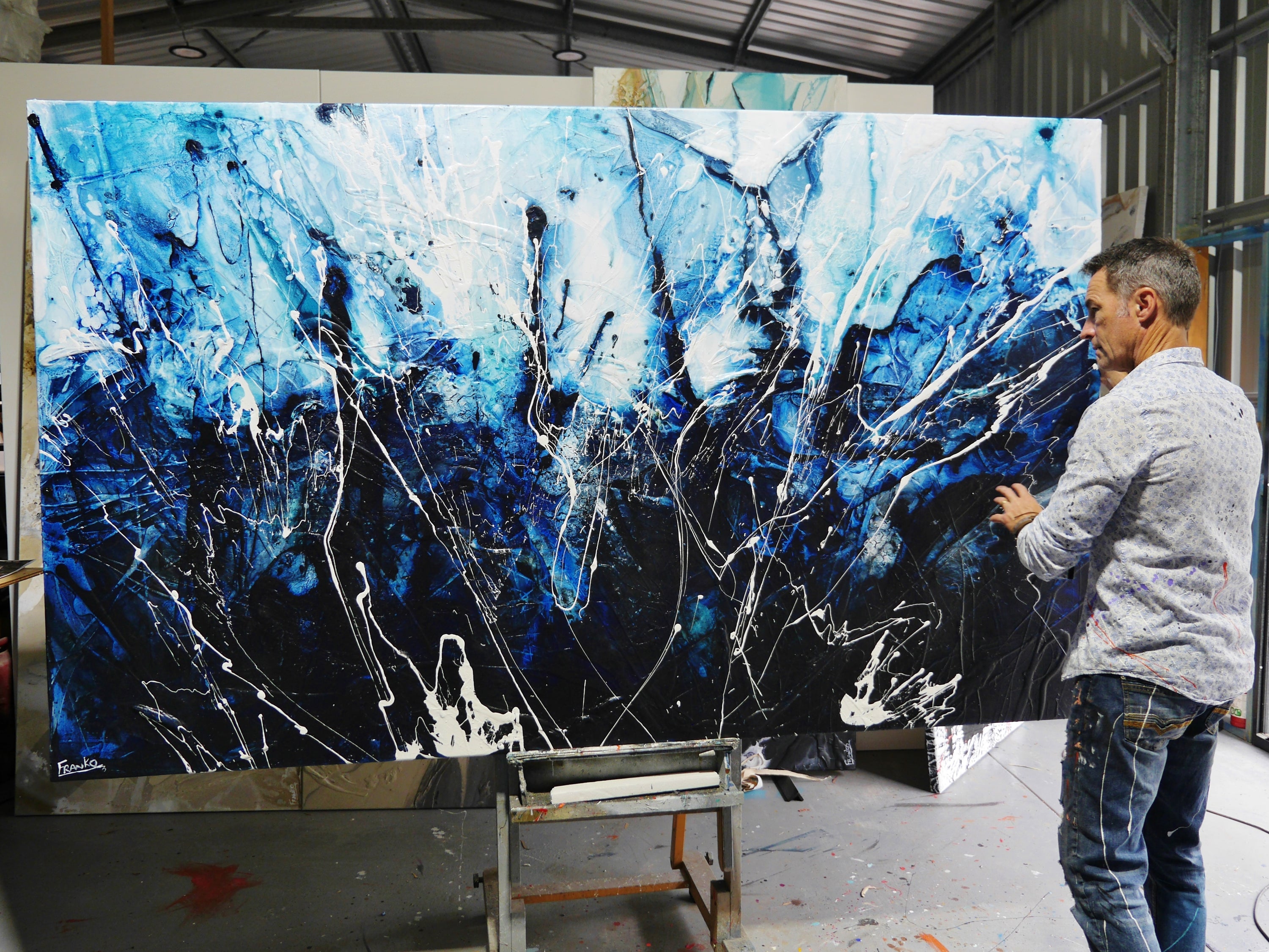 Expanding Evolution 250cm x 150cm Blue Textured Abstract Painting (SOLD)-Abstract-[Franko_Artist]-[The_Block]-[Dream_Homes]-[ideas]- [Grand_Designs]-Franklin Art Studio