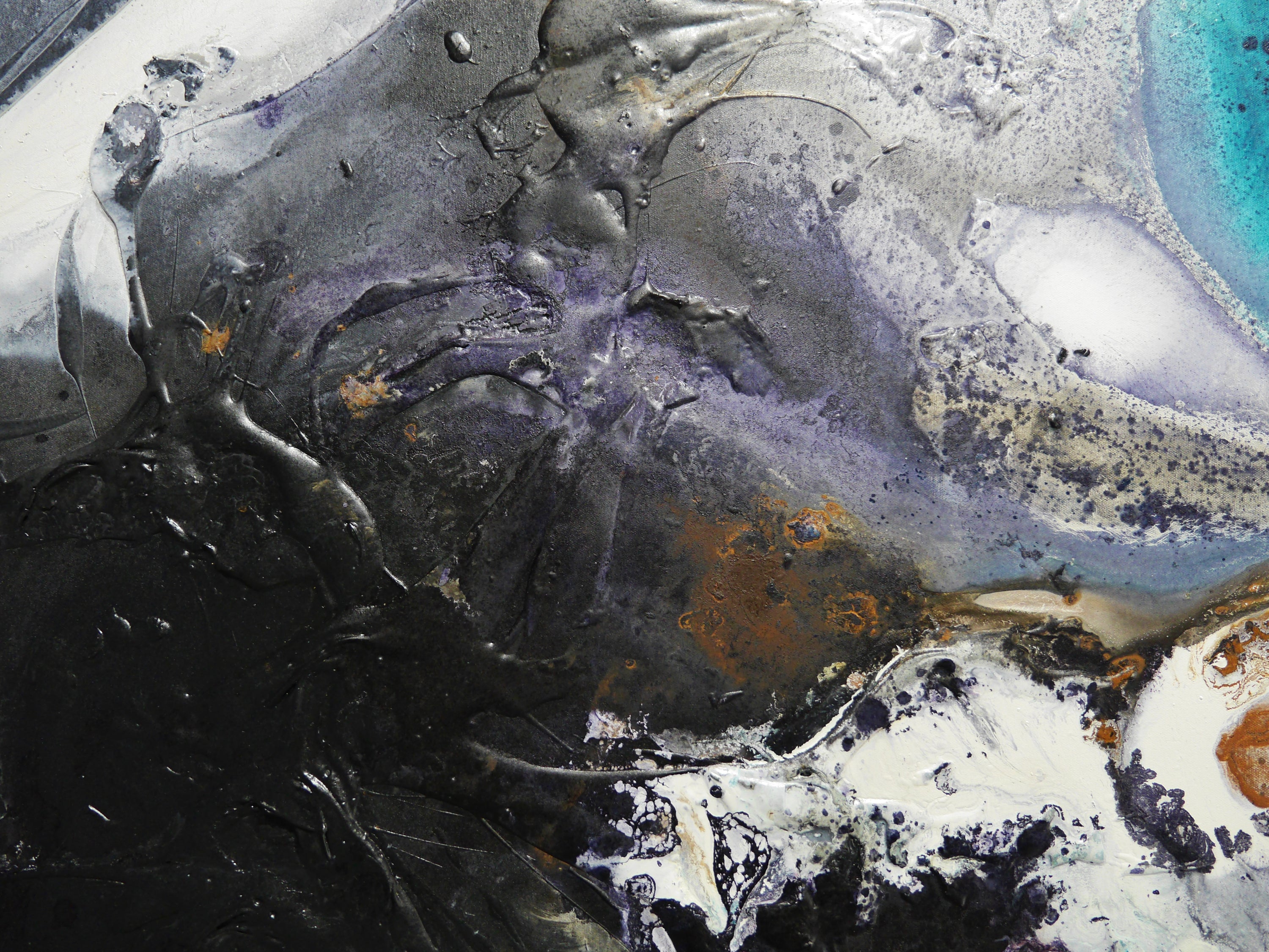 Aqua Evolution 270cm x 100cm Black White Teal Bronze Textured Abstract Painting (SOLD)