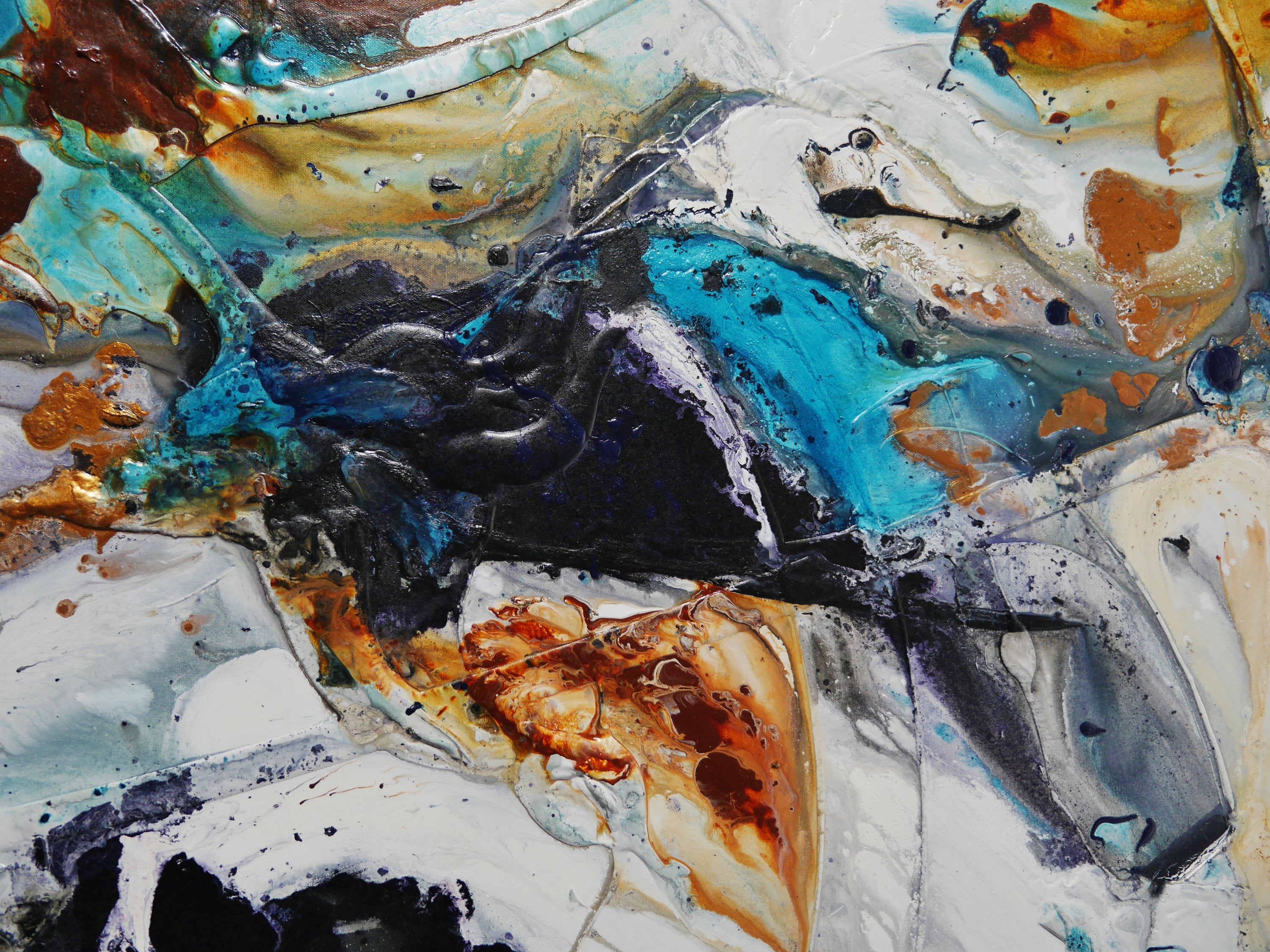 Aqua Evolution 270cm x 100cm Black White Teal Bronze Textured Abstract Painting (SOLD)