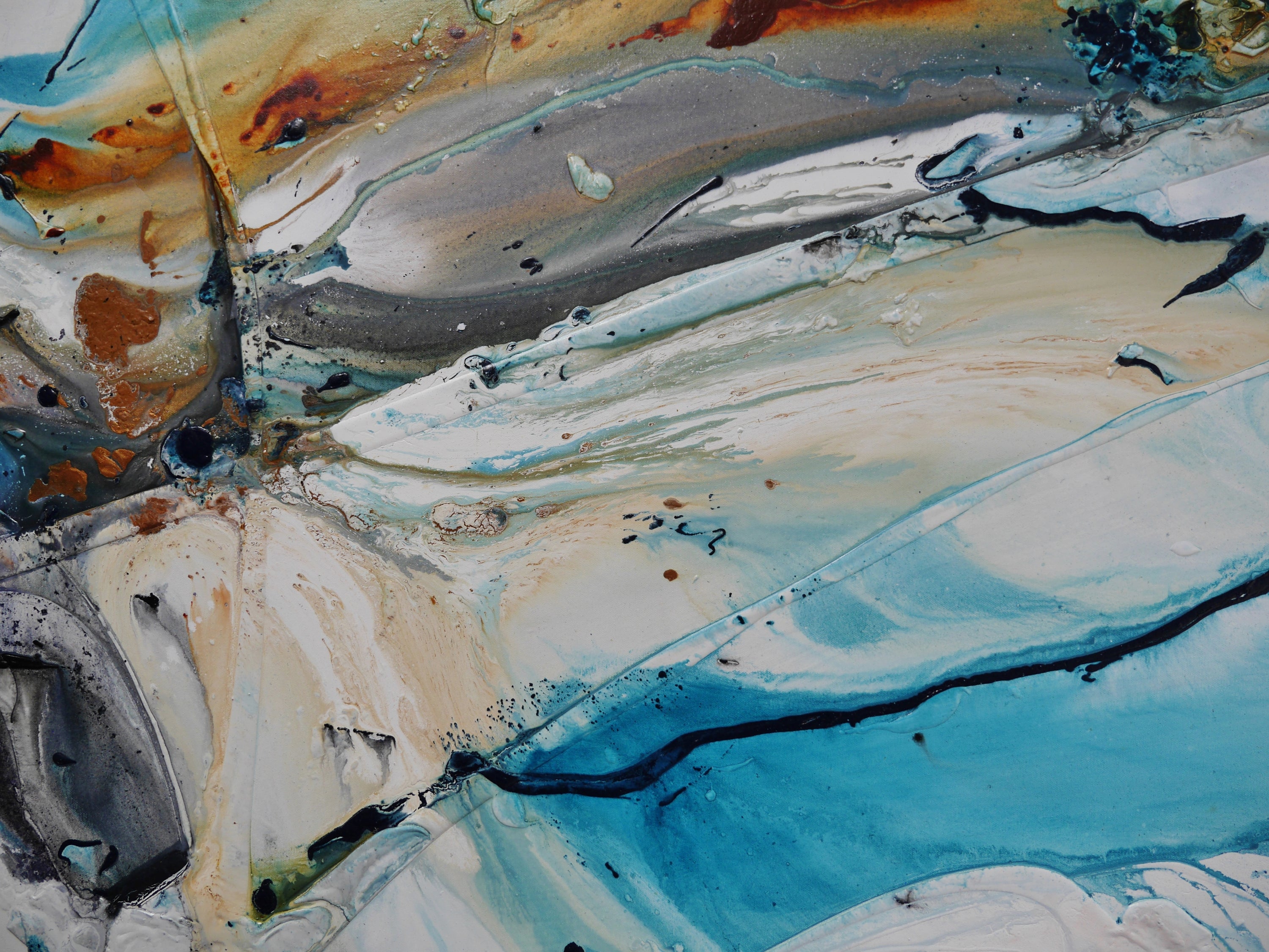 Aqua Evolution 270cm x 100cm Black White Teal Bronze Textured Abstract Painting (SOLD)