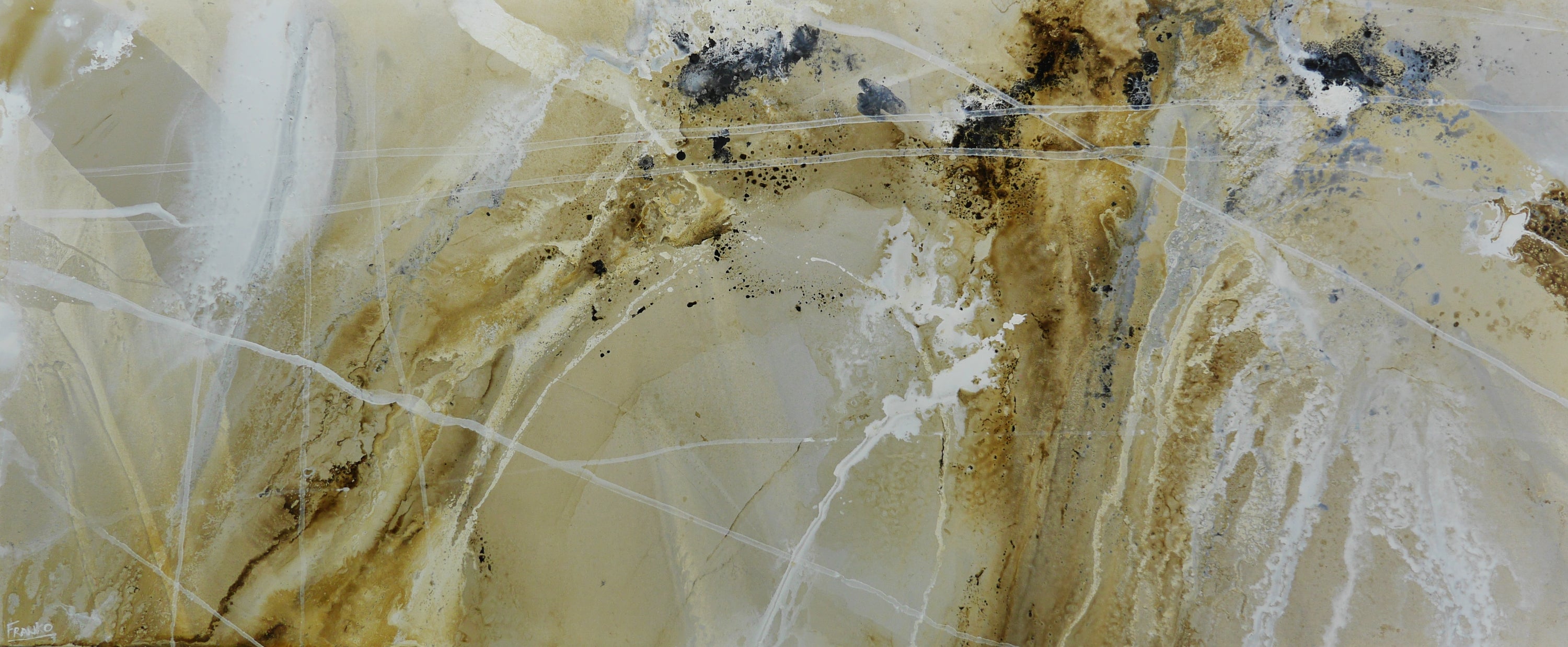 Refined 425 240cm x 100cm Malt Ochre Cream White Blended Abstract Painting (SOLD)