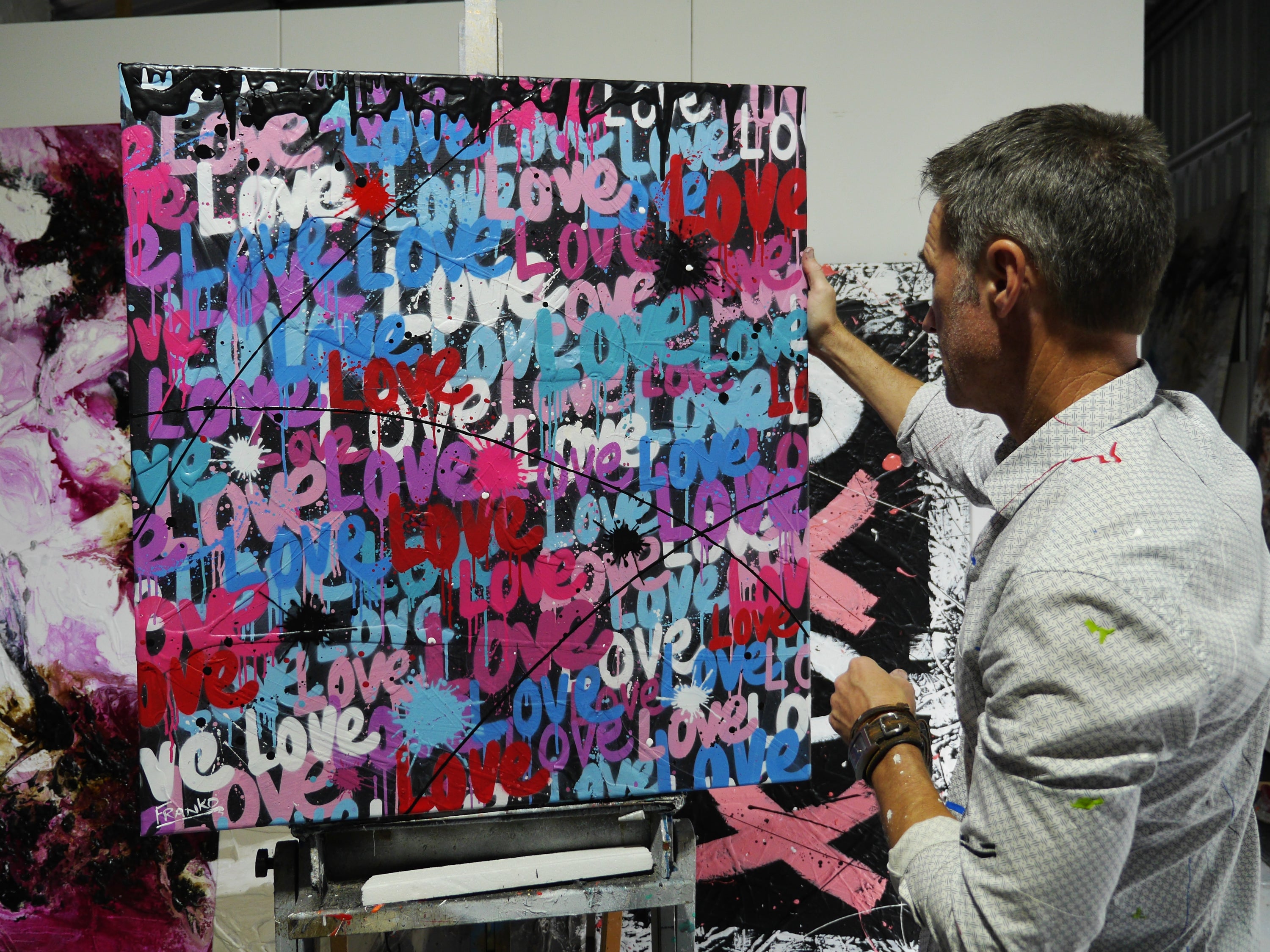 Loving 92cm x 100cm Textured Urban Pop Art Painting (SOLD)-Urban Pop Art-[Franko_Artist]-[The_Block]-[Dream_Homes]-[ideas]- [Grand_Designs]-Franklin Art Studio