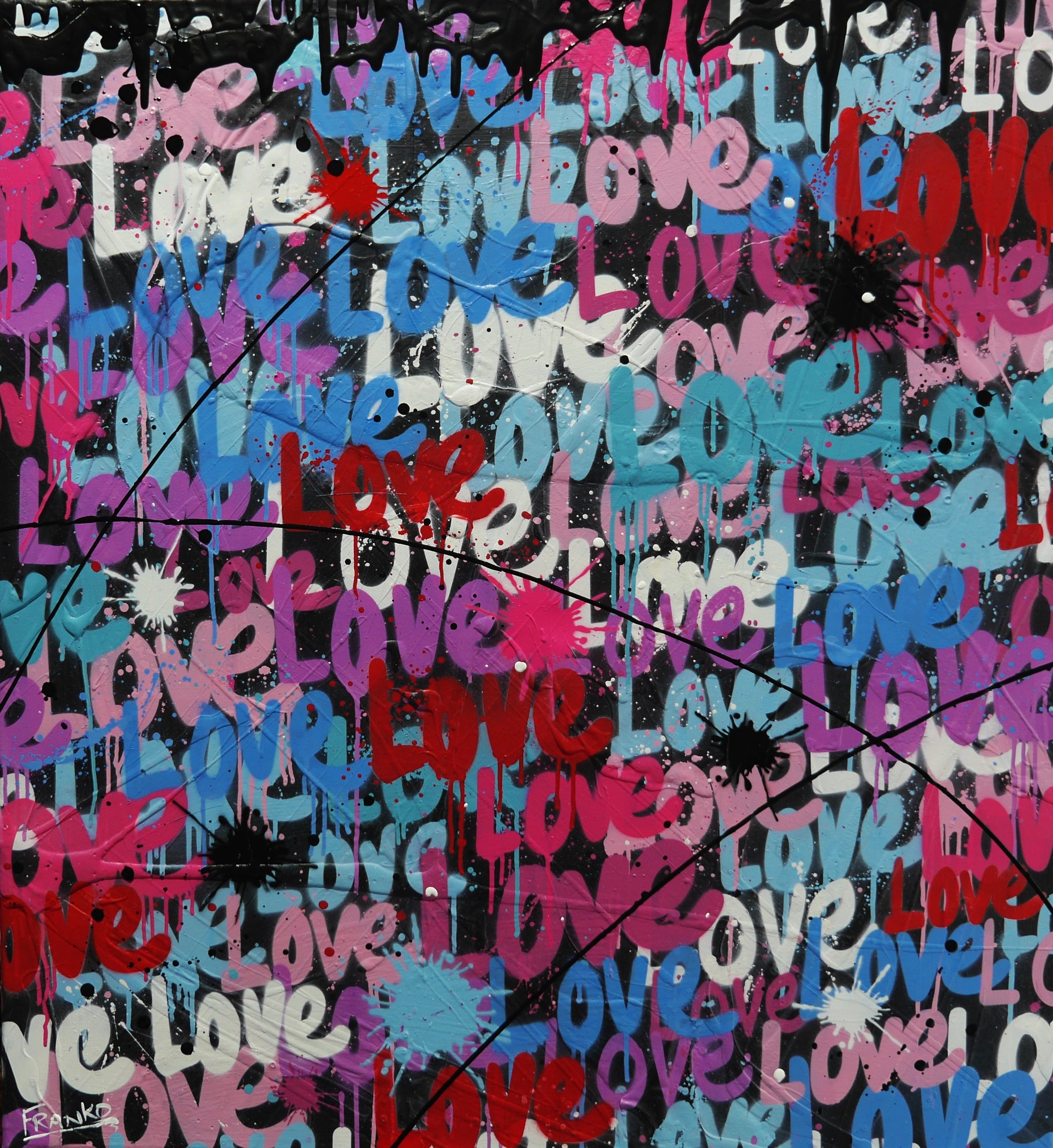 Loving 92cm x 100cm Textured Urban Pop Art Painting (SOLD)-Urban Pop Art-[Franko_Artist]-[Australian_artist]-[Gold_Coast]-[Brisbane]-[modern]-[contemporary]-[original]-[Large_artwork]-Franklin Art Studio