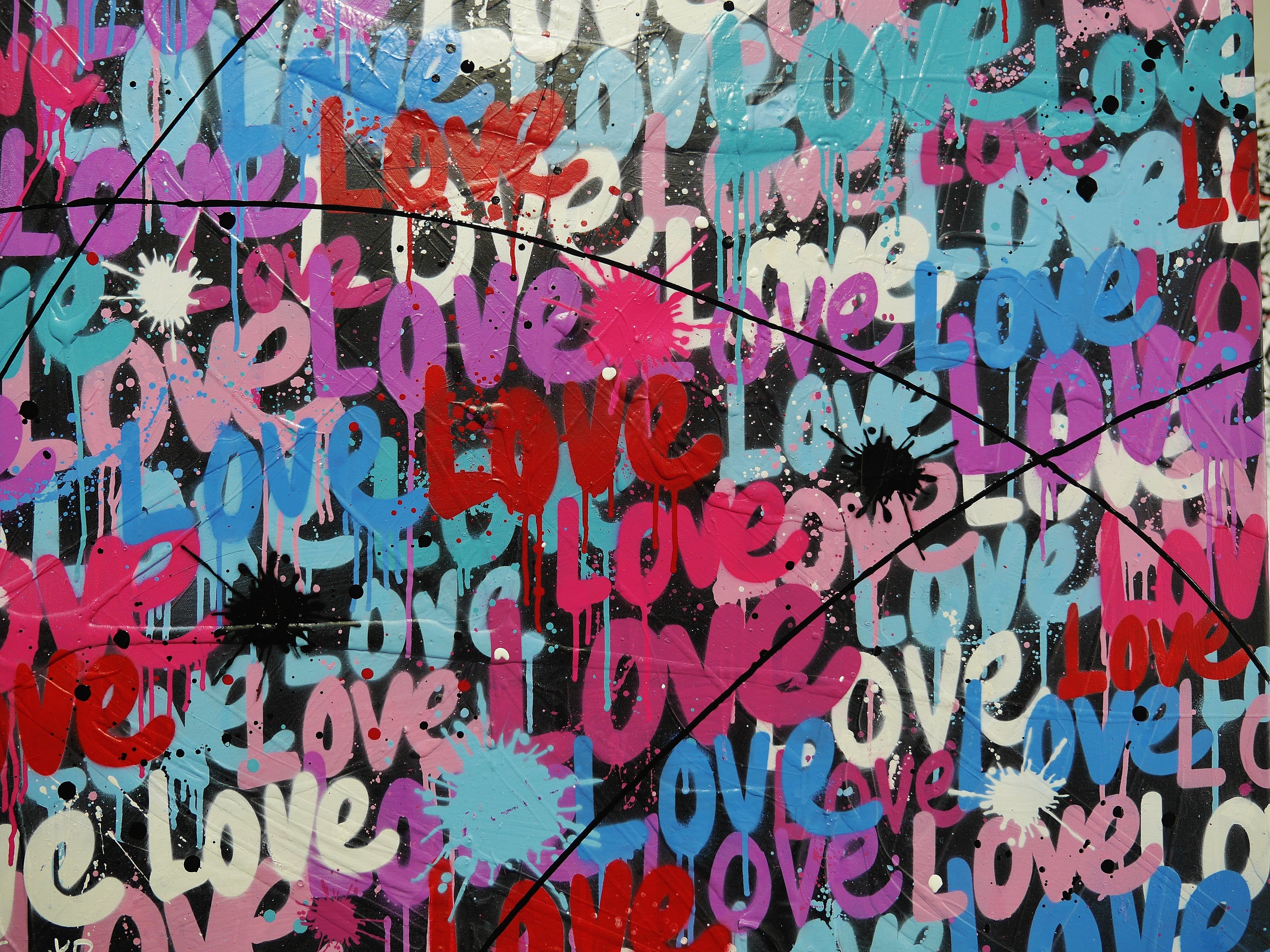 Loving 92cm x 100cm Textured Urban Pop Art Painting (SOLD)