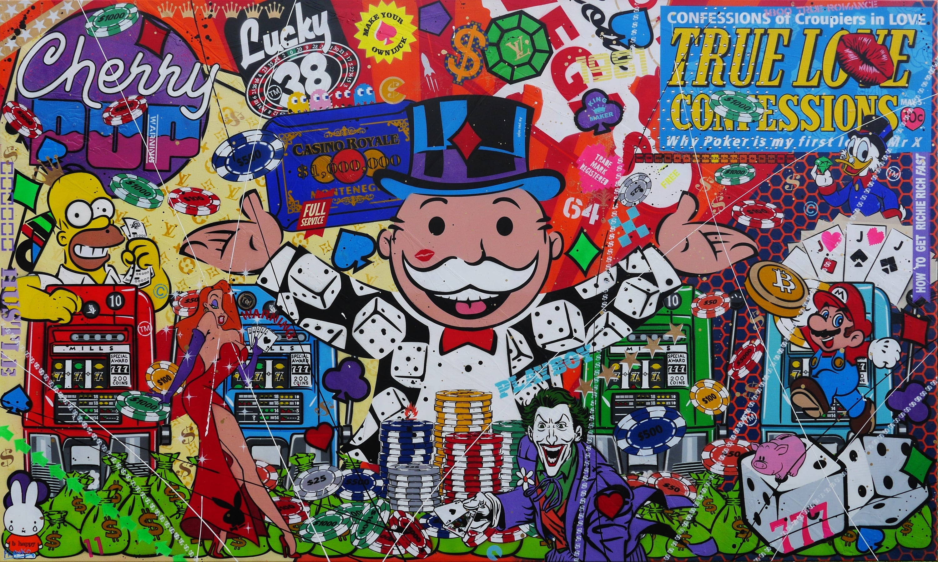 Bandits 250cm x 150cm Monopoly Man Textured Urban Pop Art Spray Paint Painting-Urban Pop Art-[Franko_Artist]-[Australian_artist]-[Gold_Coast]-[Brisbane]-[modern]-[contemporary]-[original]-[Large_artwork]-Franklin Art Studio