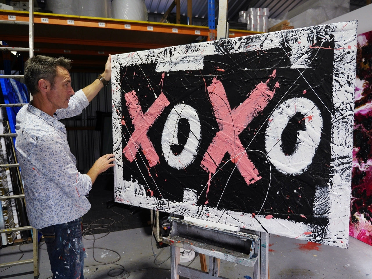 Hugs & Kisses 140cm x 100cm Textured Urban Pop Art Painting (SOLD)