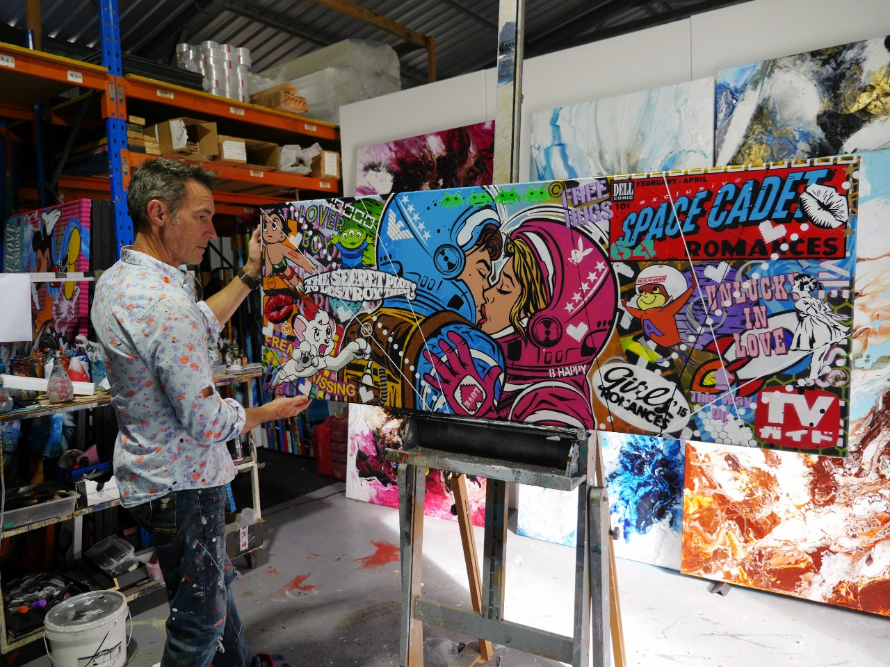 Lovin Cadets 160cm x 60cm Textured Urban Pop Art Painting (SOLD)-Urban Pop Art-[Franko_Artist]-[The_Block]-[Dream_Homes]-[ideas]- [Grand_Designs]-Franklin Art Studio