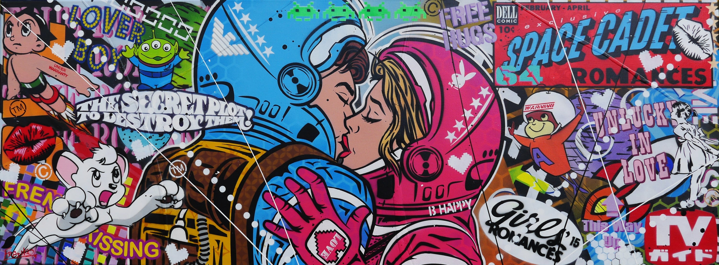 Lovin Cadets 160cm x 60cm Textured Urban Pop Art Painting (SOLD)-Urban Pop Art-[Franko_Artist]-[Australian_artist]-[Gold_Coast]-[Brisbane]-[modern]-[contemporary]-[original]-[Large_artwork]-Franklin Art Studio
