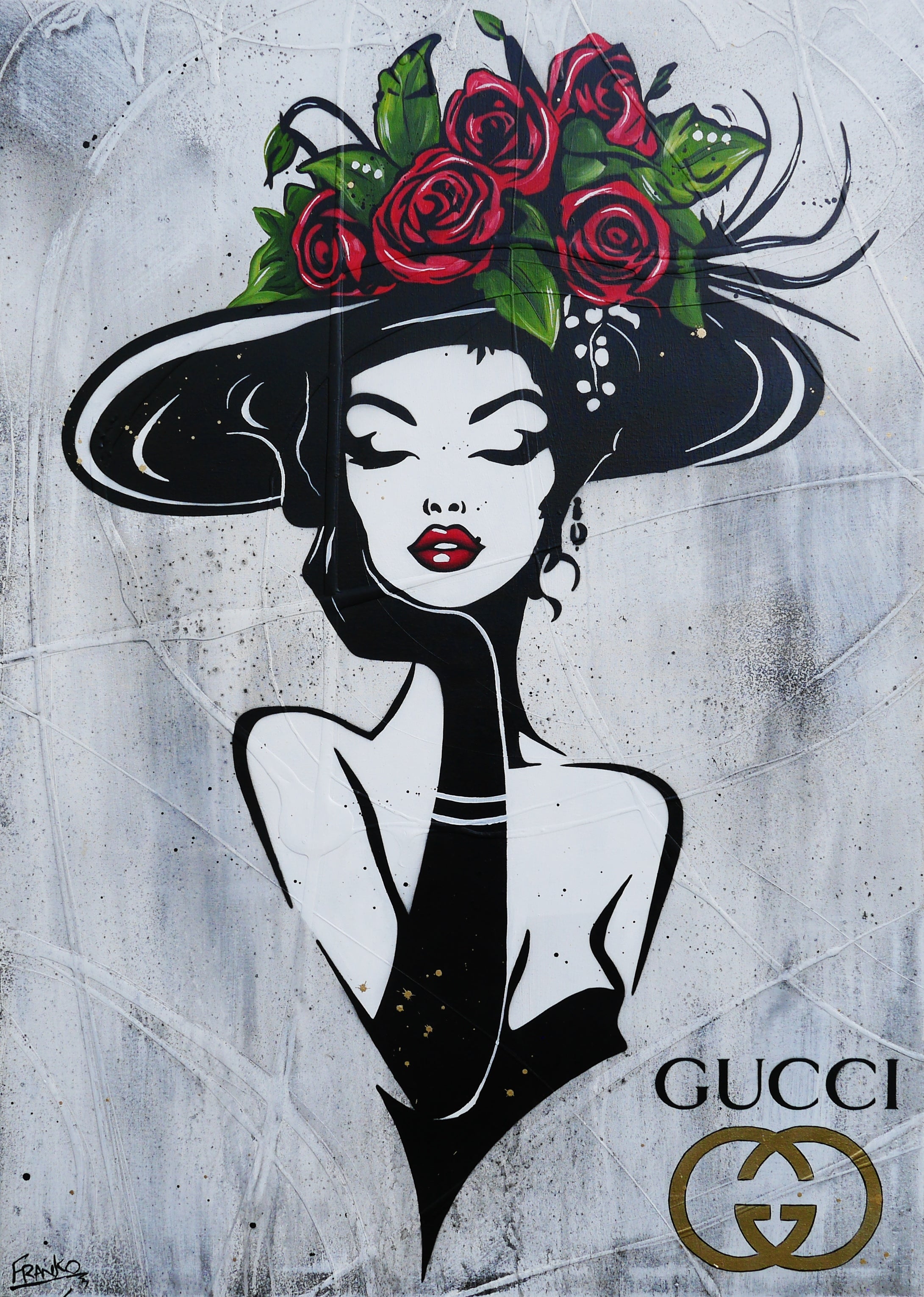 Roses Inc. 100cm x 140cm Textured Urban Pop Art Painting-Urban Pop Art-[Franko_Artist]-[Australian_artist]-[Gold_Coast]-[Brisbane]-[modern]-[contemporary]-[original]-[Large_artwork]-Franklin Art Studio