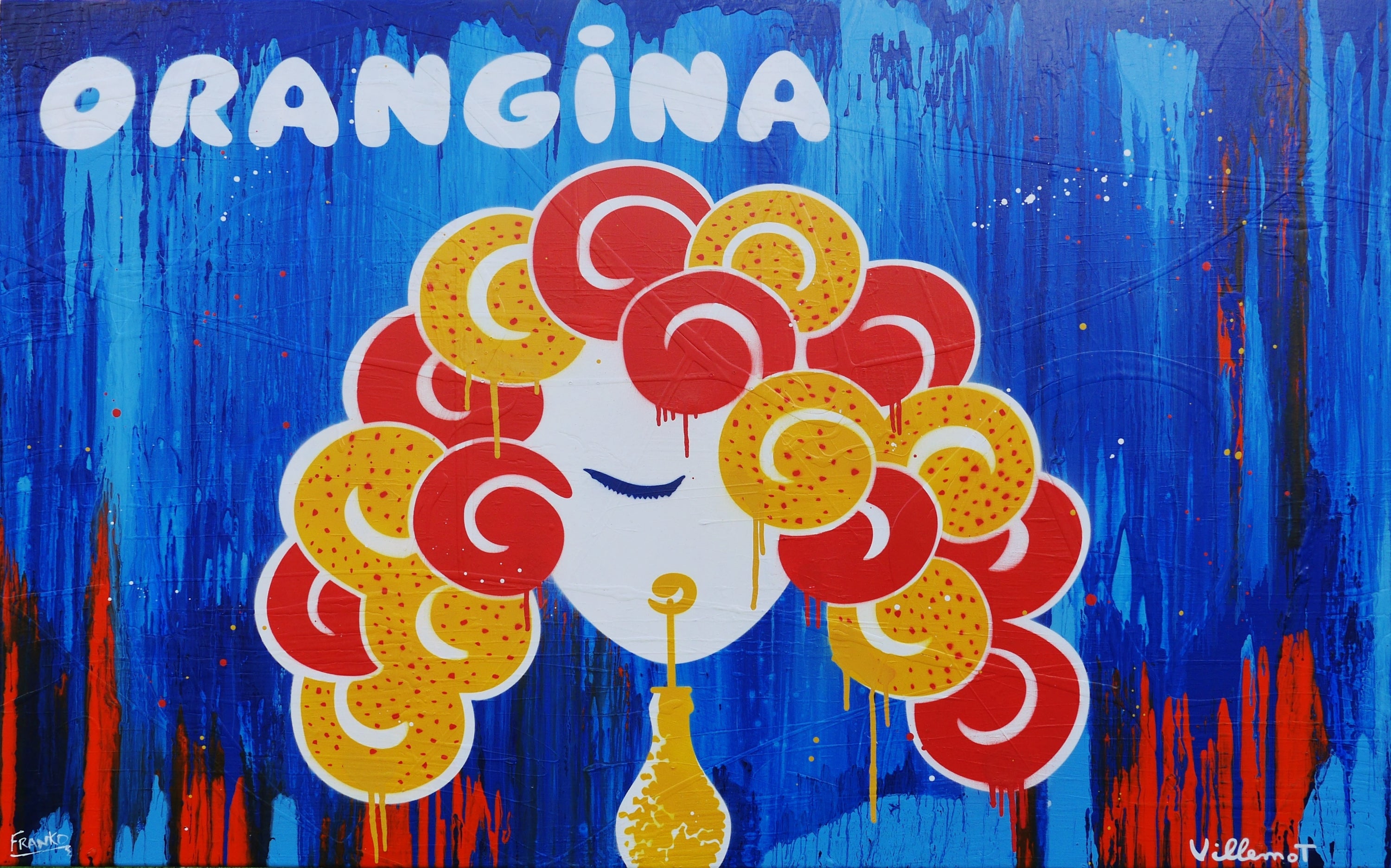 Spring Orangina 160cm x 100cm Textured Urban Pop Art Painting (SOLD)-Urban Pop Art-[Franko_Artist]-[Australian_artist]-[Gold_Coast]-[Brisbane]-[modern]-[contemporary]-[original]-[Large_artwork]-Franklin Art Studio