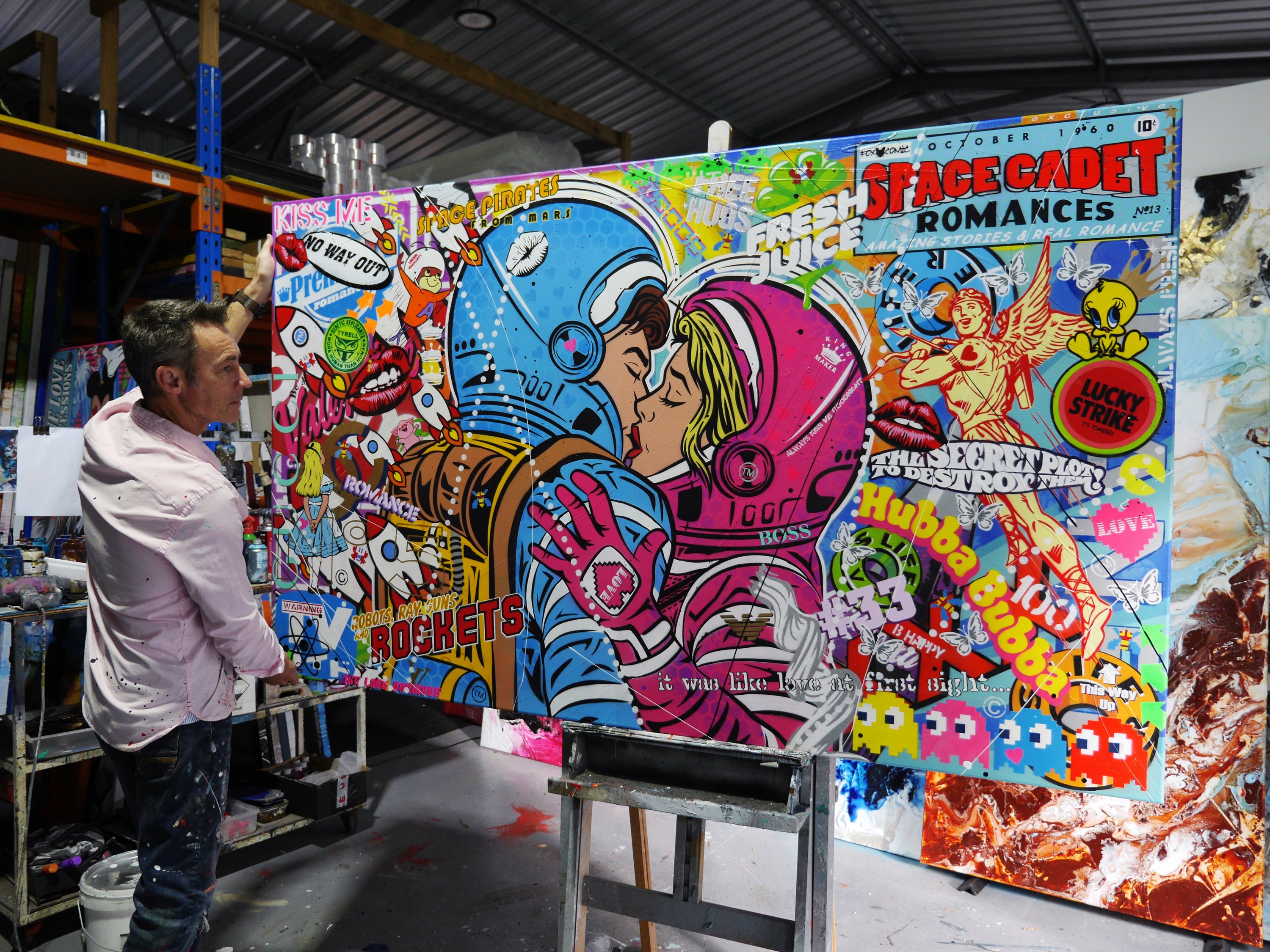 Cadets Romance 200cm x 120cm Textured Urban Pop Art Painting (SOLD)-Urban Pop Art-[Franko_Artist]-[The_Block]-[Dream_Homes]-[ideas]- [Grand_Designs]-Franklin Art Studio