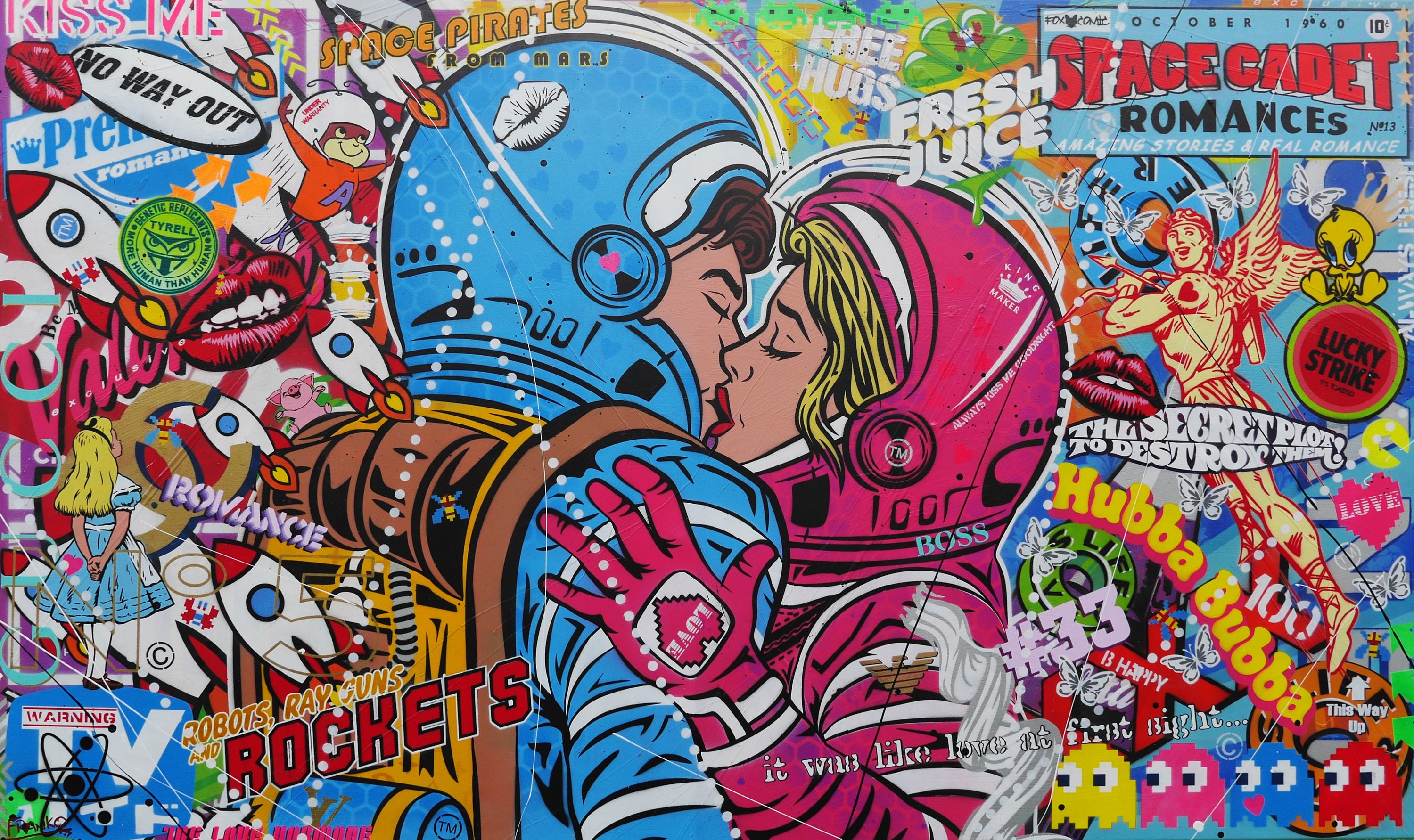 Cadets Romance 200cm x 120cm Textured Urban Pop Art Painting (SOLD)-Urban Pop Art-[Franko_Artist]-[Australian_artist]-[Gold_Coast]-[Brisbane]-[modern]-[contemporary]-[original]-[Large_artwork]-Franklin Art Studio