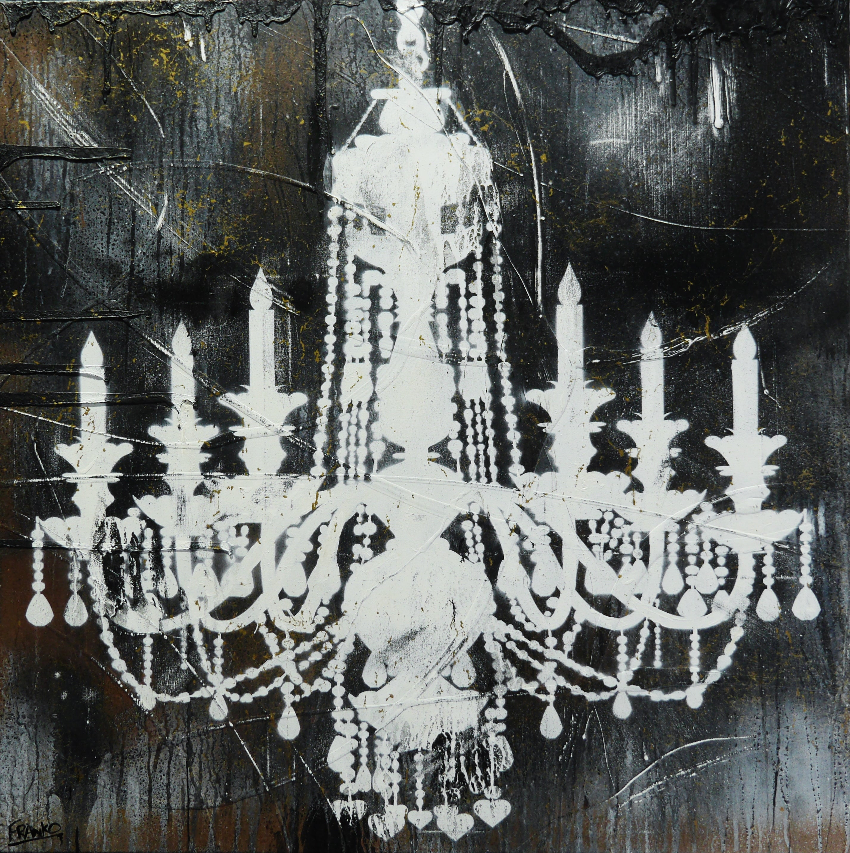 Gothic Drama 120cm x 120cm Chandeleir Textured Urban Pop Art Painting-Urban Pop Art-[Franko_Artist]-[Australian_artist]-[Gold_Coast]-[Brisbane]-[modern]-[contemporary]-[original]-[Large_artwork]-Franklin Art Studio