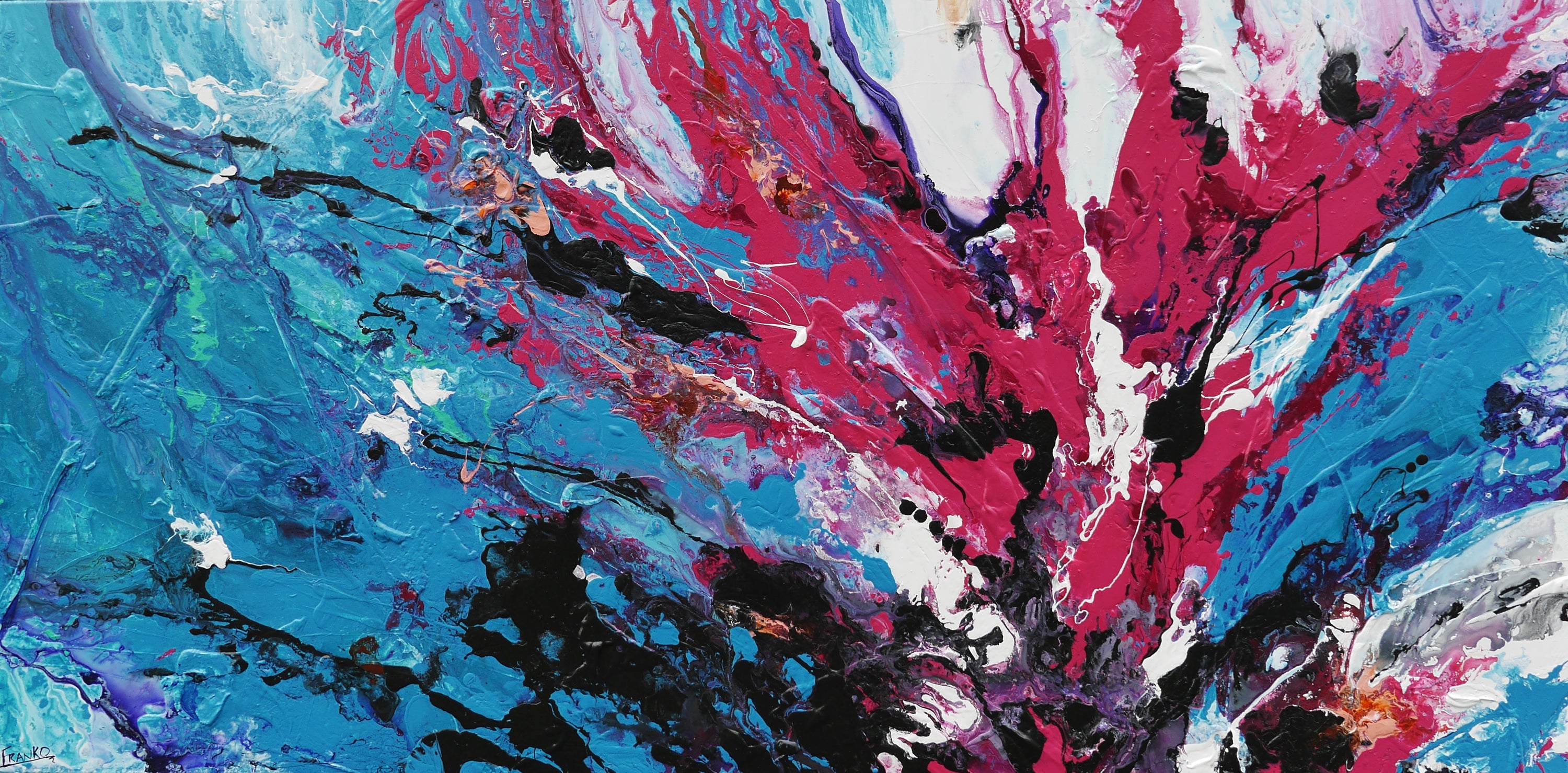 Bloom 240cm x 120cm Blue Pink Textured Abstract Painting (SOLD)-Abstract-[Franko_Artist]-[Australian_artist]-[Gold_Coast]-[Brisbane]-[modern]-[contemporary]-[original]-[Large_artwork]-Franklin Art Studio