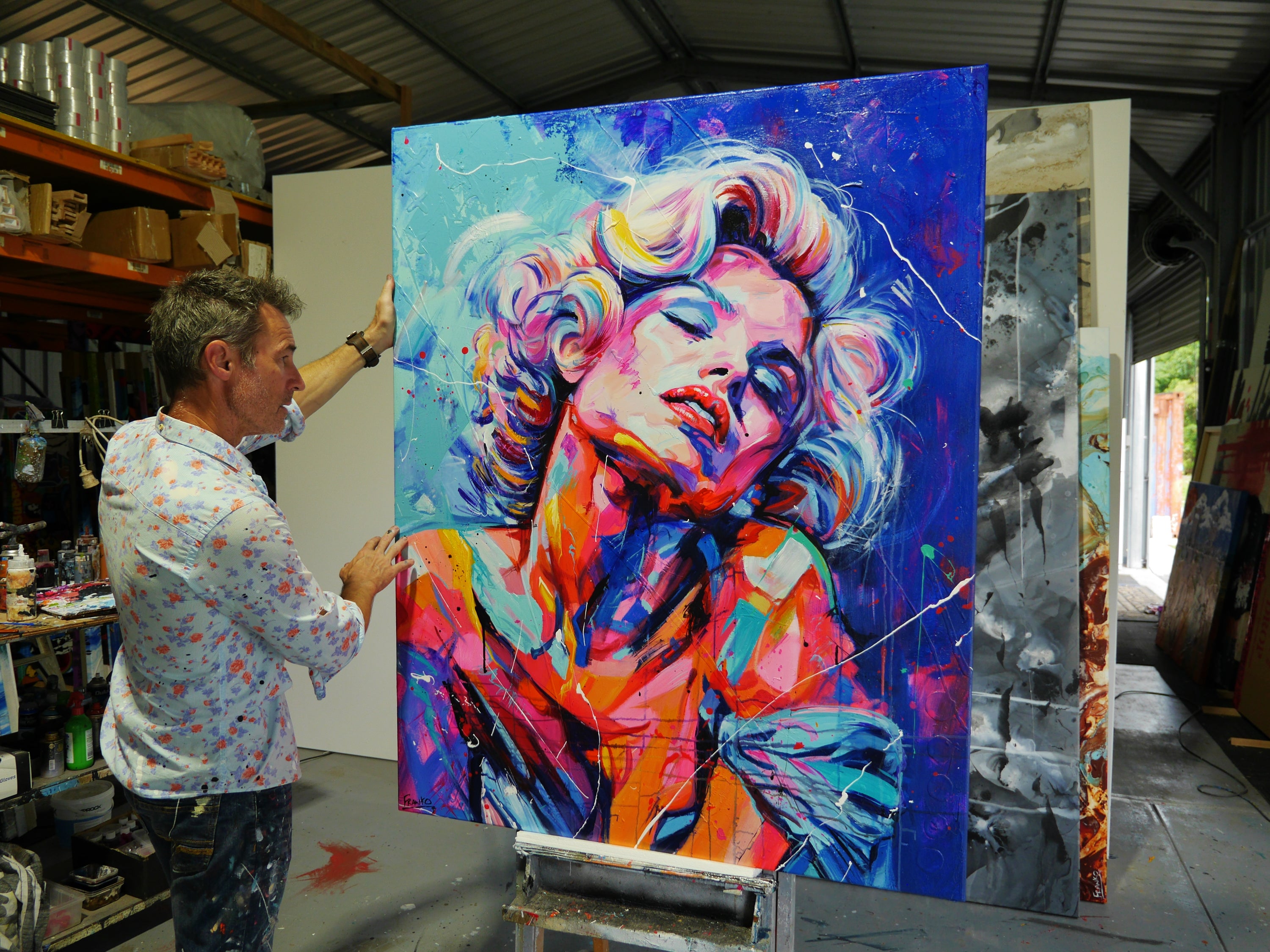 Neon 120cm x 150cm Marilyn Monroe Textured Abstract Realism Painting (SOLD)-abstract realism-[Franko_Artist]-[The_Block]-[Dream_Homes]-[ideas]- [Grand_Designs]-Franklin Art Studio
