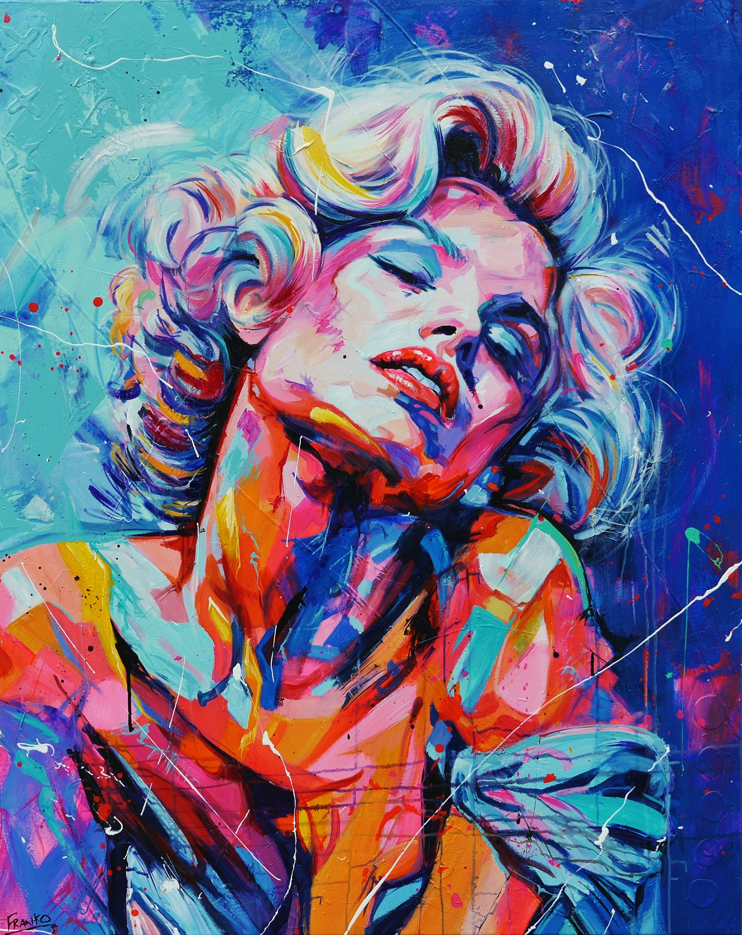 Neon 120cm x 150cm Marilyn Monroe Textured Abstract Realism Painting (SOLD)-abstract realism-[Franko_Artist]-[Australian_artist]-[Gold_Coast]-[Brisbane]-[modern]-[contemporary]-[original]-[Large_artwork]-Franklin Art Studio