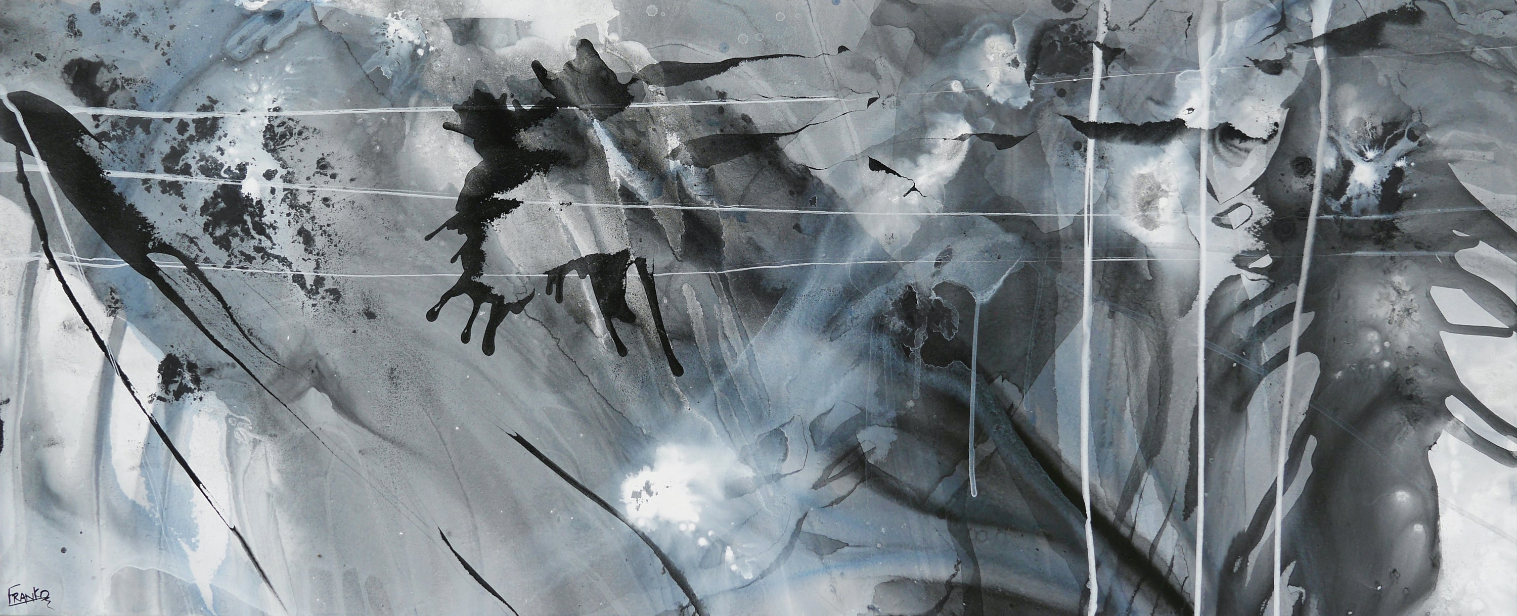 Refined 777 240cm x 100cm Greyscale Blended Ink Abstract Painting (SOLD)-Abstract-[Franko_Artist]-[Australian_artist]-[Gold_Coast]-[Brisbane]-[modern]-[contemporary]-[original]-[Large_artwork]-Franklin Art Studio