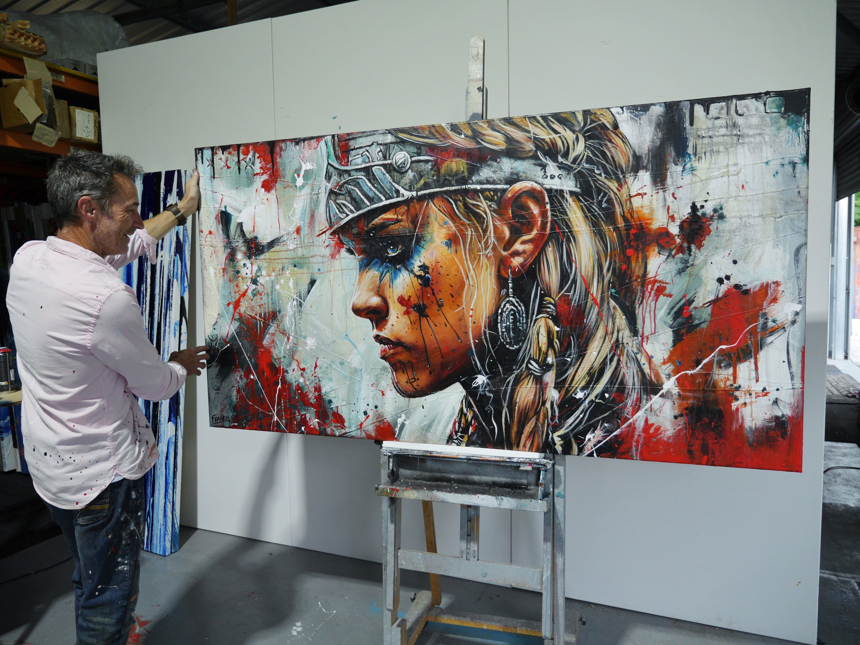 Tyra 190cm x 100cm Brave and Beautiful Abstract Framed Textured Painting (SOLD)-people-[Franko_Artist]-[The_Block]-[Dream_Homes]-[ideas]- [Grand_Designs]-Franklin Art Studio