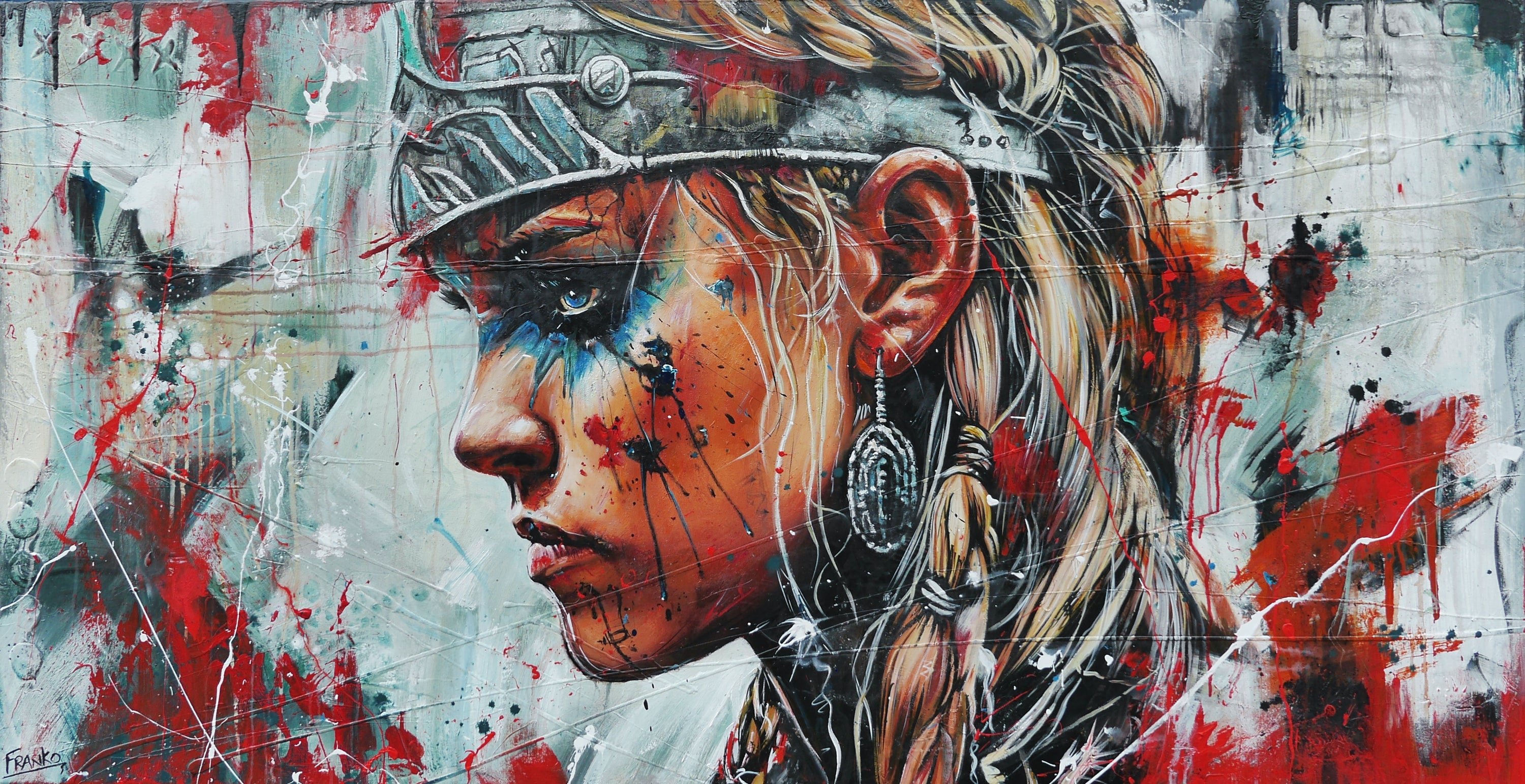 Tyra 190cm x 100cm Brave and Beautiful Abstract Framed Textured Painting (SOLD)-people-[Franko_Artist]-[Australian_artist]-[Gold_Coast]-[Brisbane]-[modern]-[contemporary]-[original]-[Large_artwork]-Franklin Art Studio