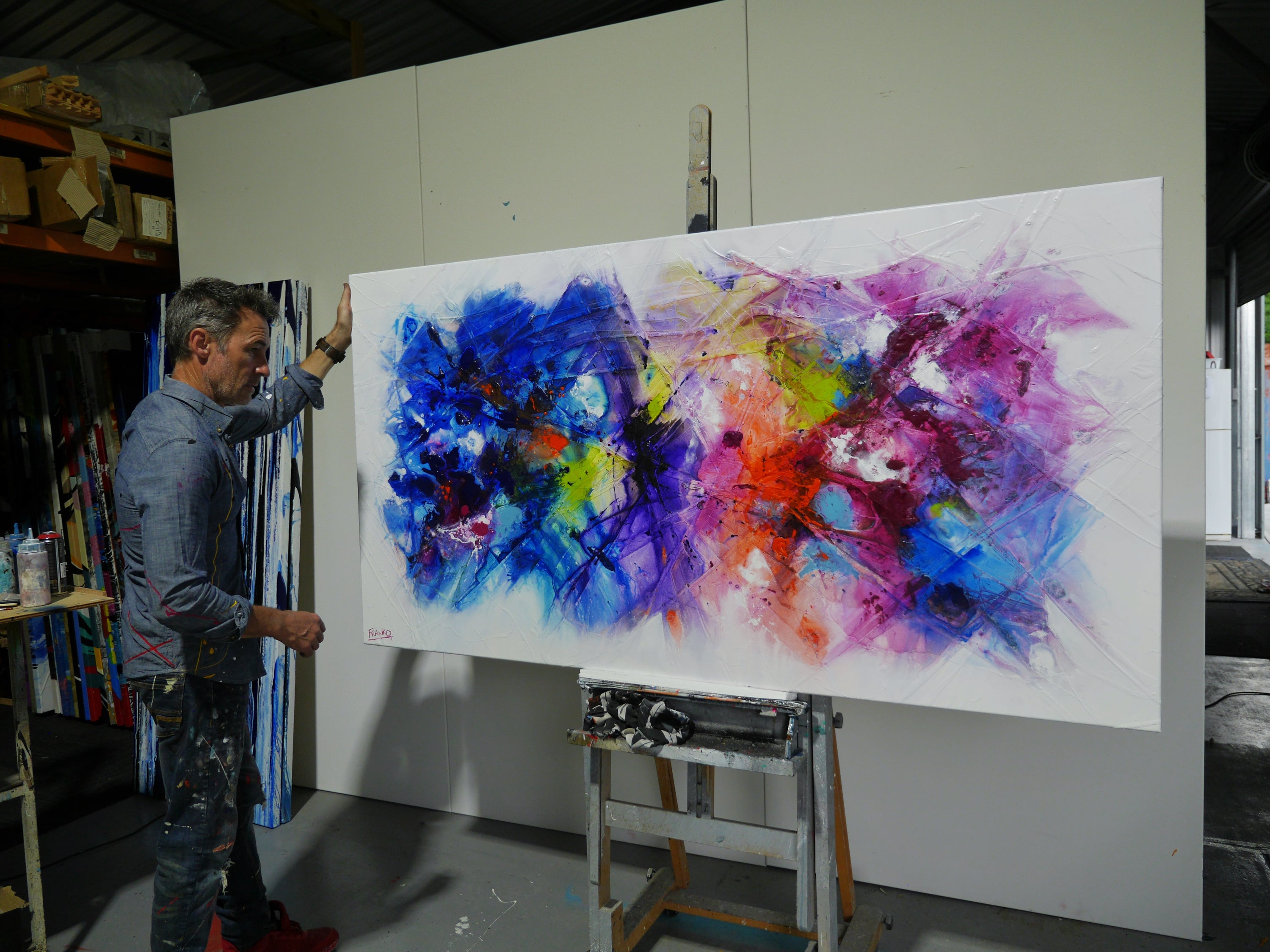 Blooming Sapphire 190cm x 100cm Colourful Textured Abstract Painting (SOLD)-Abstract-[Franko_Artist]-[The_Block]-[Dream_Homes]-[ideas]- [Grand_Designs]-Franklin Art Studio