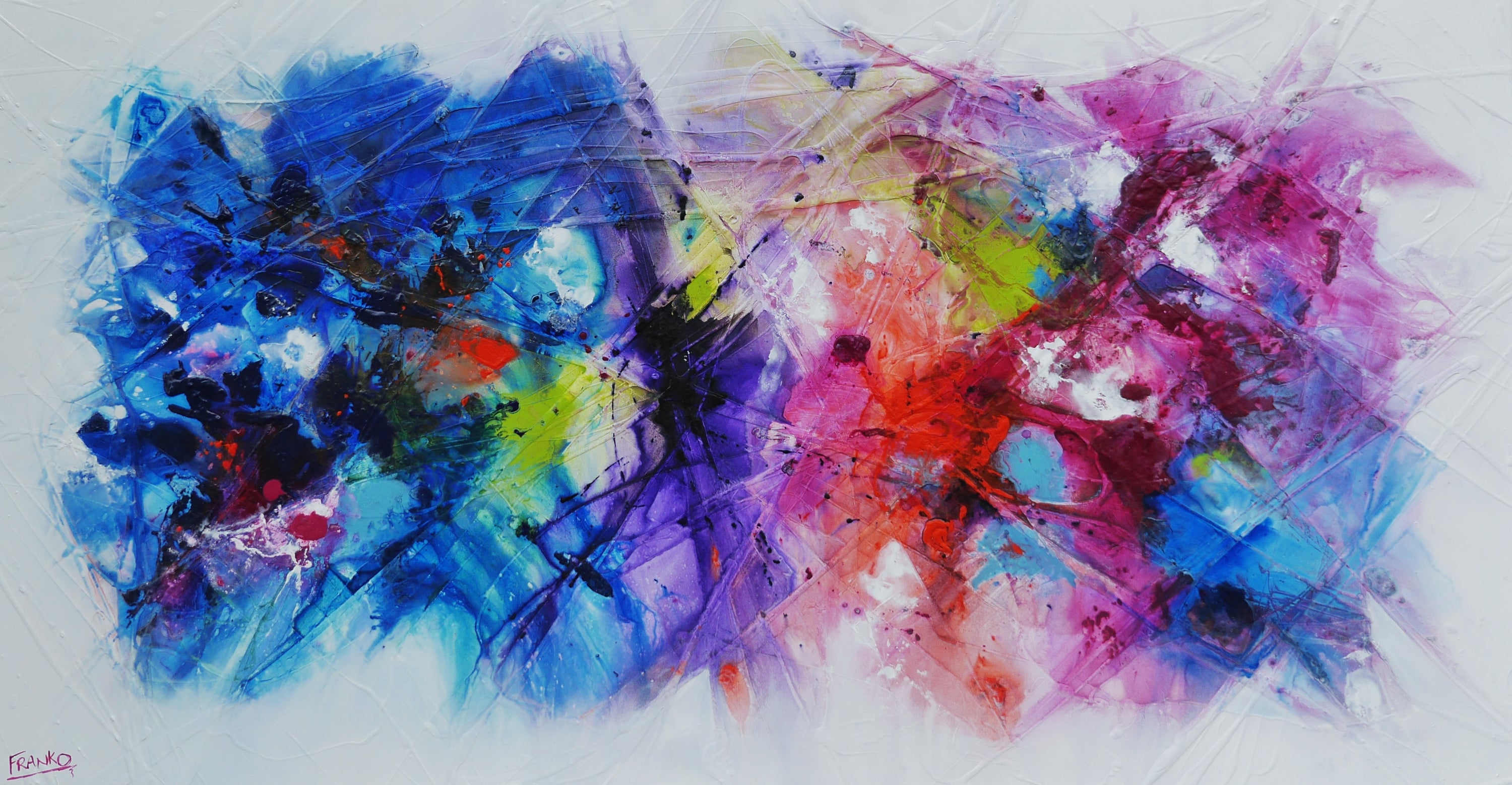Blooming Sapphire 190cm x 100cm Colourful Textured Abstract Painting (SOLD)-Abstract-[Franko_Artist]-[Australian_artist]-[Gold_Coast]-[Brisbane]-[modern]-[contemporary]-[original]-[Large_artwork]-Franklin Art Studio