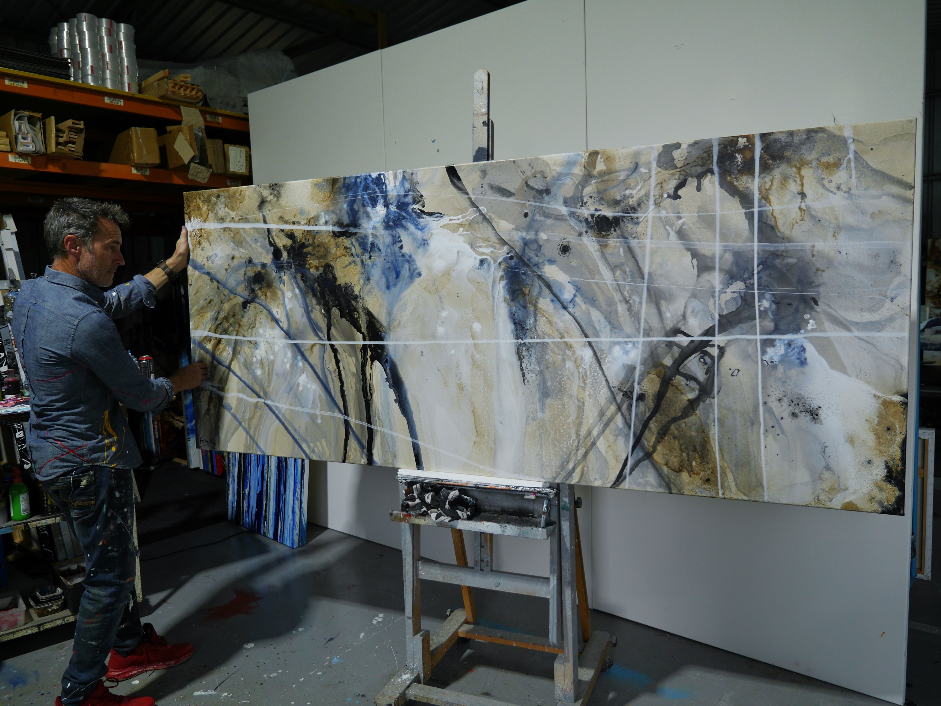 Refined 79 240cm x 100cm Blue Rust Cream White Blended Abstract Painting (SOLD)-Abstract-[Franko_Artist]-[The_Block]-[Dream_Homes]-[ideas]- [Grand_Designs]-Franklin Art Studio