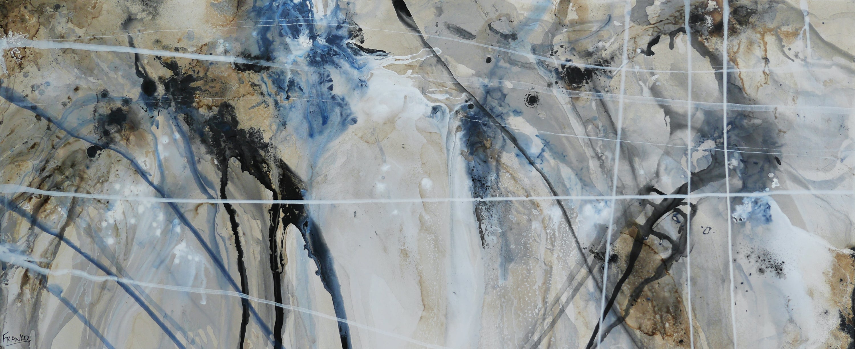 Refined 79 240cm x 100cm Blue Rust Cream White Blended Abstract Painting (SOLD)-Abstract-[Franko_Artist]-[Australian_artist]-[Gold_Coast]-[Brisbane]-[modern]-[contemporary]-[original]-[Large_artwork]-Franklin Art Studio
