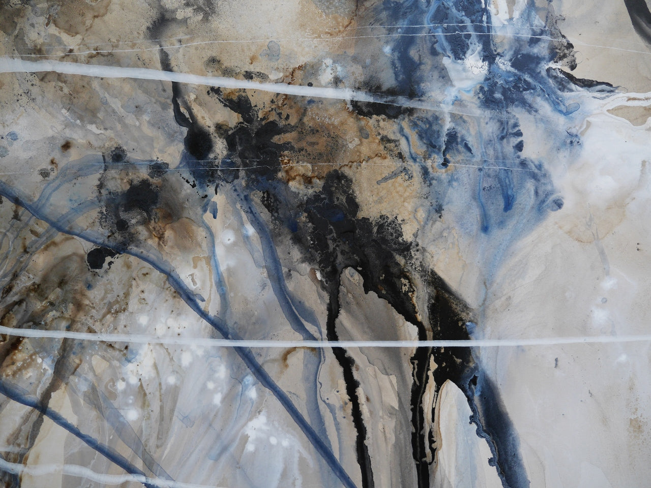 Refined 79 240cm x 100cm Blue Rust Cream White Blended Abstract Painting (SOLD)