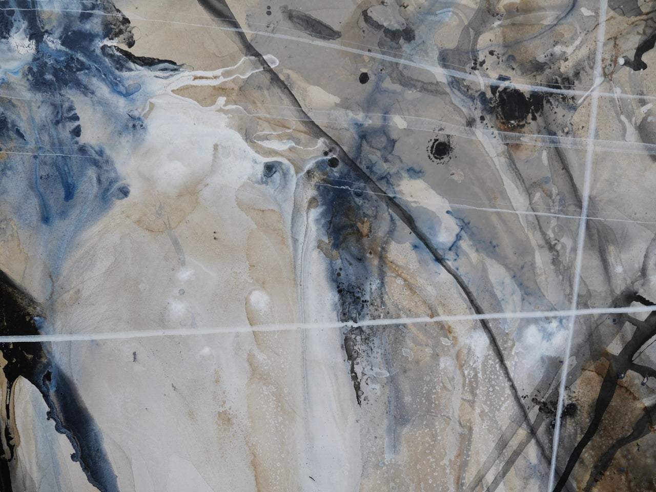 Refined 79 240cm x 100cm Blue Rust Cream White Blended Abstract Painting (SOLD)
