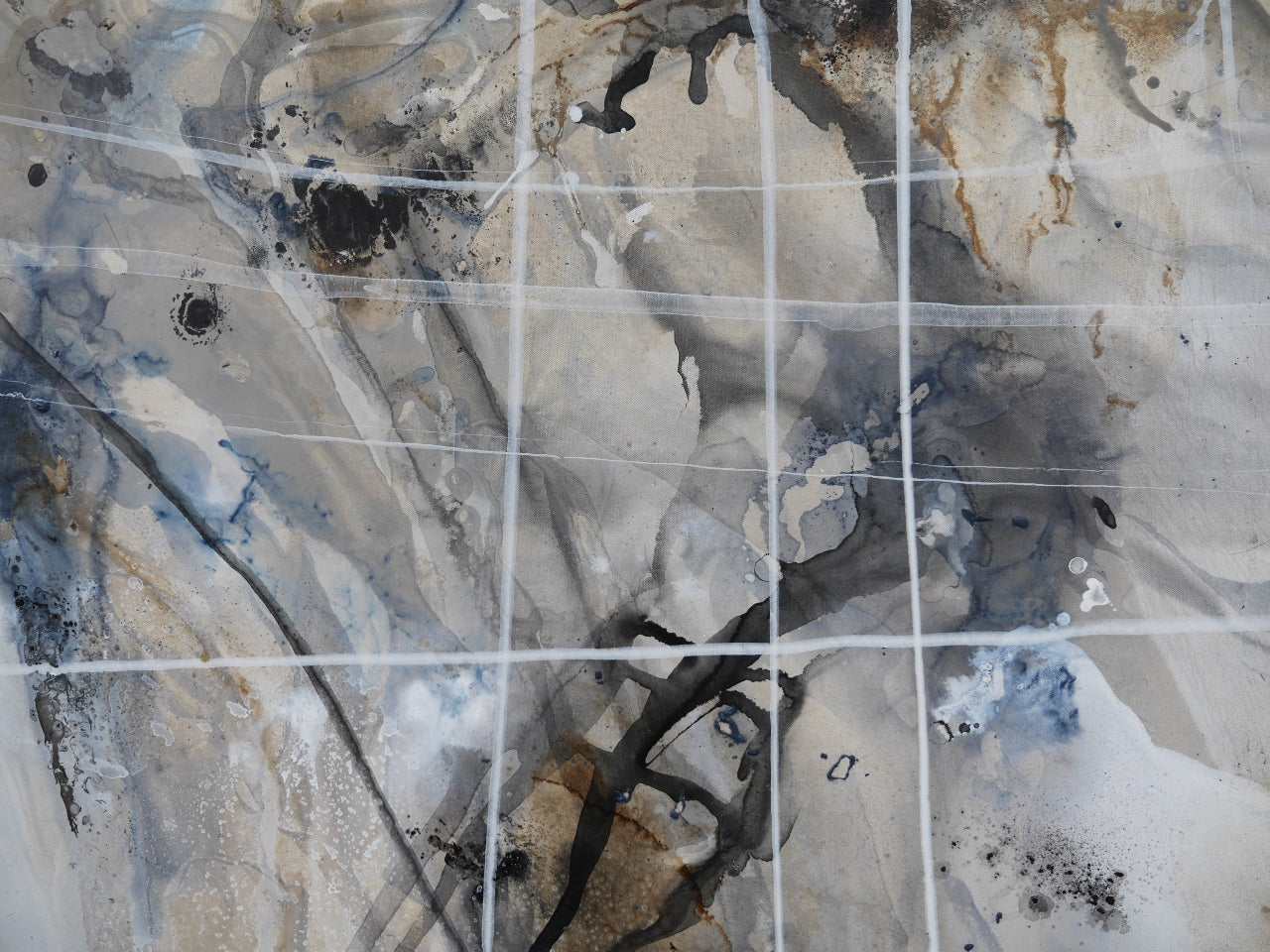 Refined 79 240cm x 100cm Blue Rust Cream White Blended Abstract Painting (SOLD)