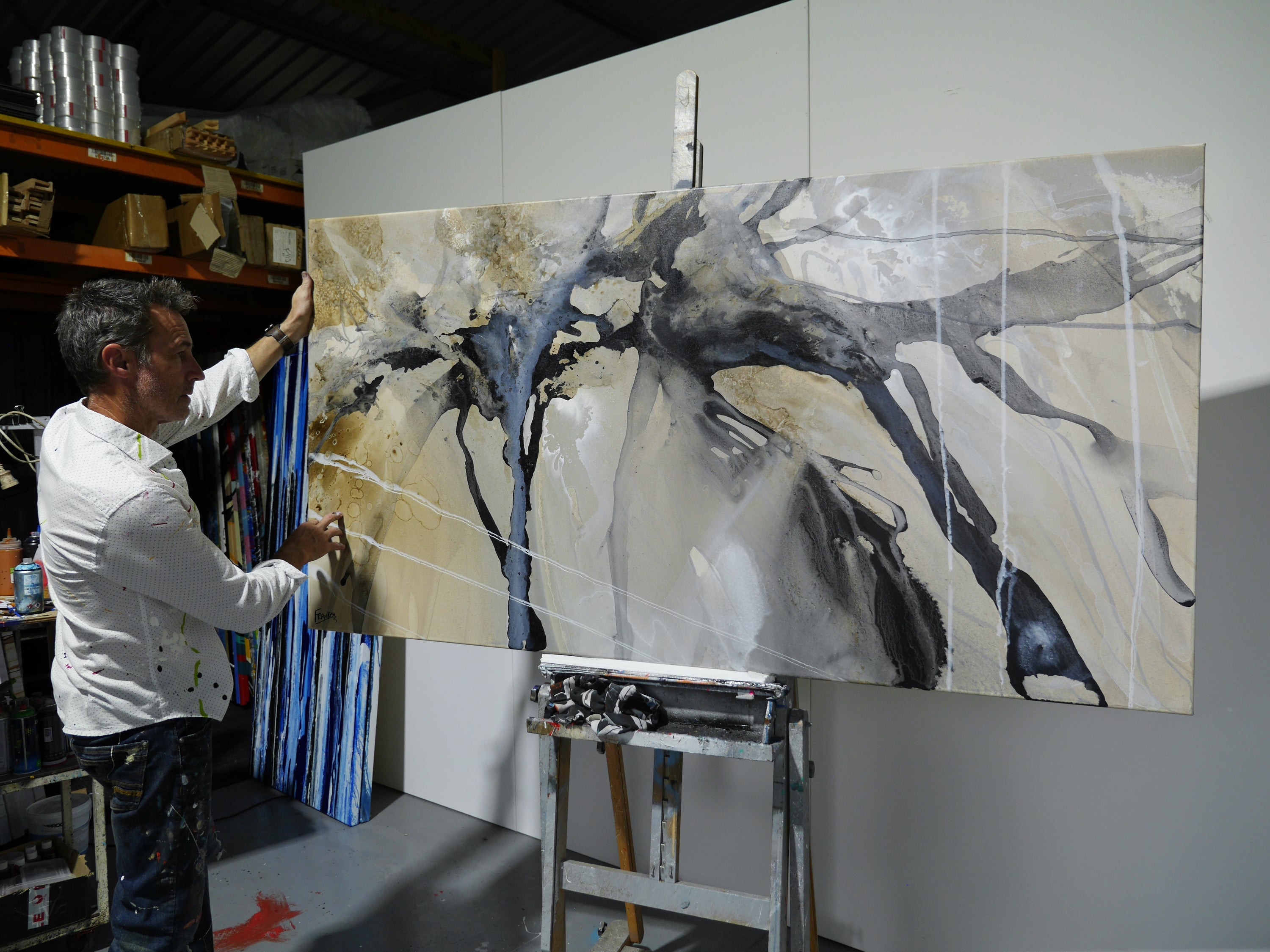 Refined 555 190cm x 100cm Blended Inks Abstract Painting-Abstract-[Franko_Artist]-[The_Block]-[Dream_Homes]-[ideas]- [Grand_Designs]-Franklin Art Studio