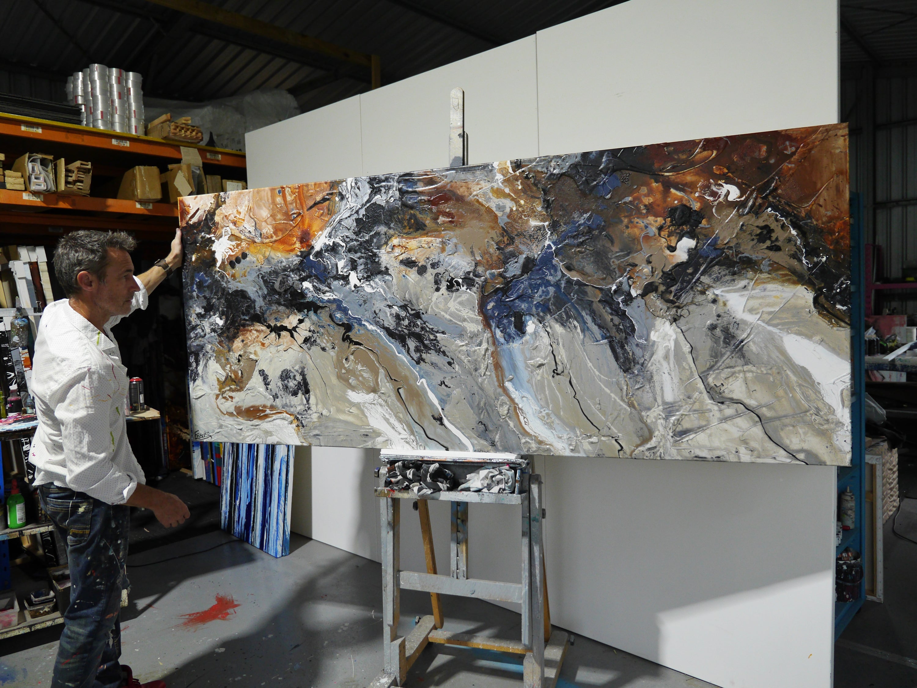 Rusted Denim 240cm x 100cm Textured Abstract Painting (SOLD)-Abstract-[Franko_Artist]-[The_Block]-[Dream_Homes]-[ideas]- [Grand_Designs]-Franklin Art Studio