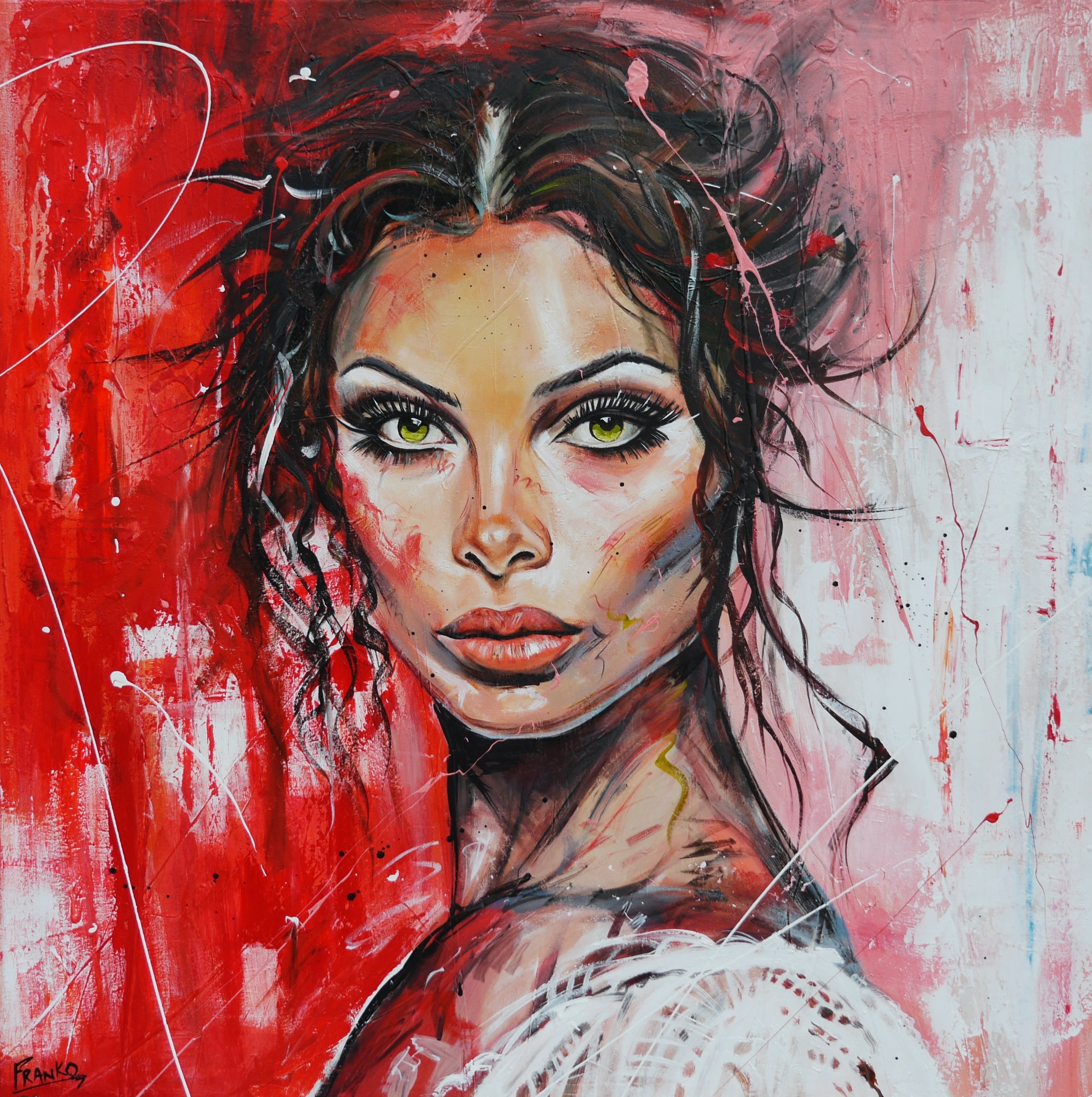 Lime Scarlett 120cm x 120cm Brave and Beautiful Abstract Framed Textured Painting-people-[Franko_Artist]-[Australian_artist]-[Gold_Coast]-[Brisbane]-[modern]-[contemporary]-[original]-[Large_artwork]-Franklin Art Studio
