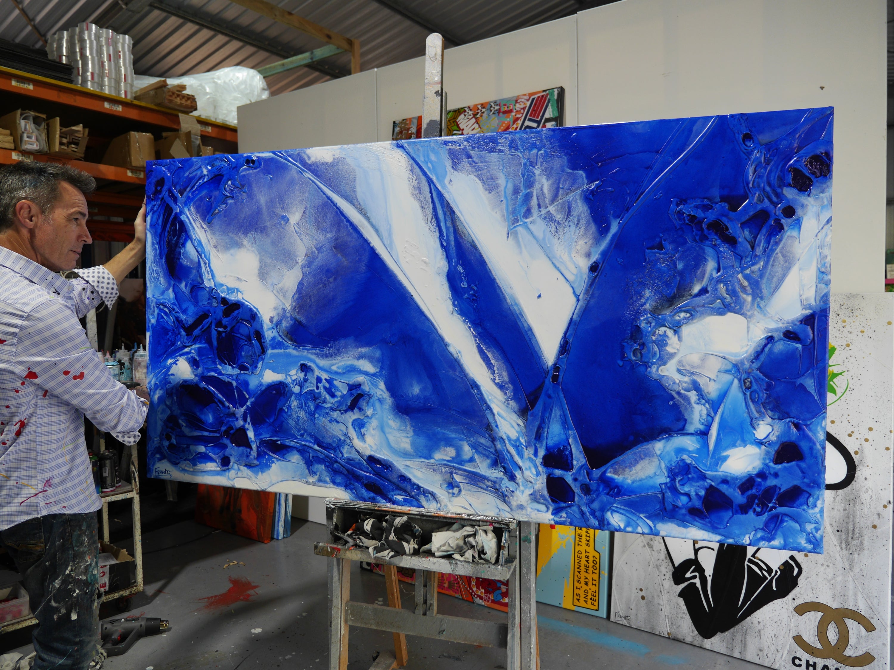 Blue Bay 190cm x 100cm Textured Abstract Painting (SOLD)-Abstract-[Franko_Artist]-[The_Block]-[Dream_Homes]-[ideas]- [Grand_Designs]-Franklin Art Studio