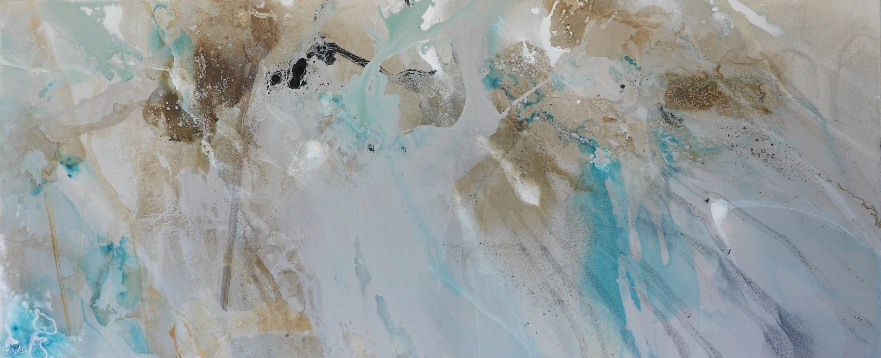 Refined 893 240cm x 100cm Teal Rust Cream White Blended Abstract Painting (SOLD)-Abstract-[Franko_Artist]-[Australian_artist]-[Gold_Coast]-[Brisbane]-[modern]-[contemporary]-[original]-[Large_artwork]-Franklin Art Studio