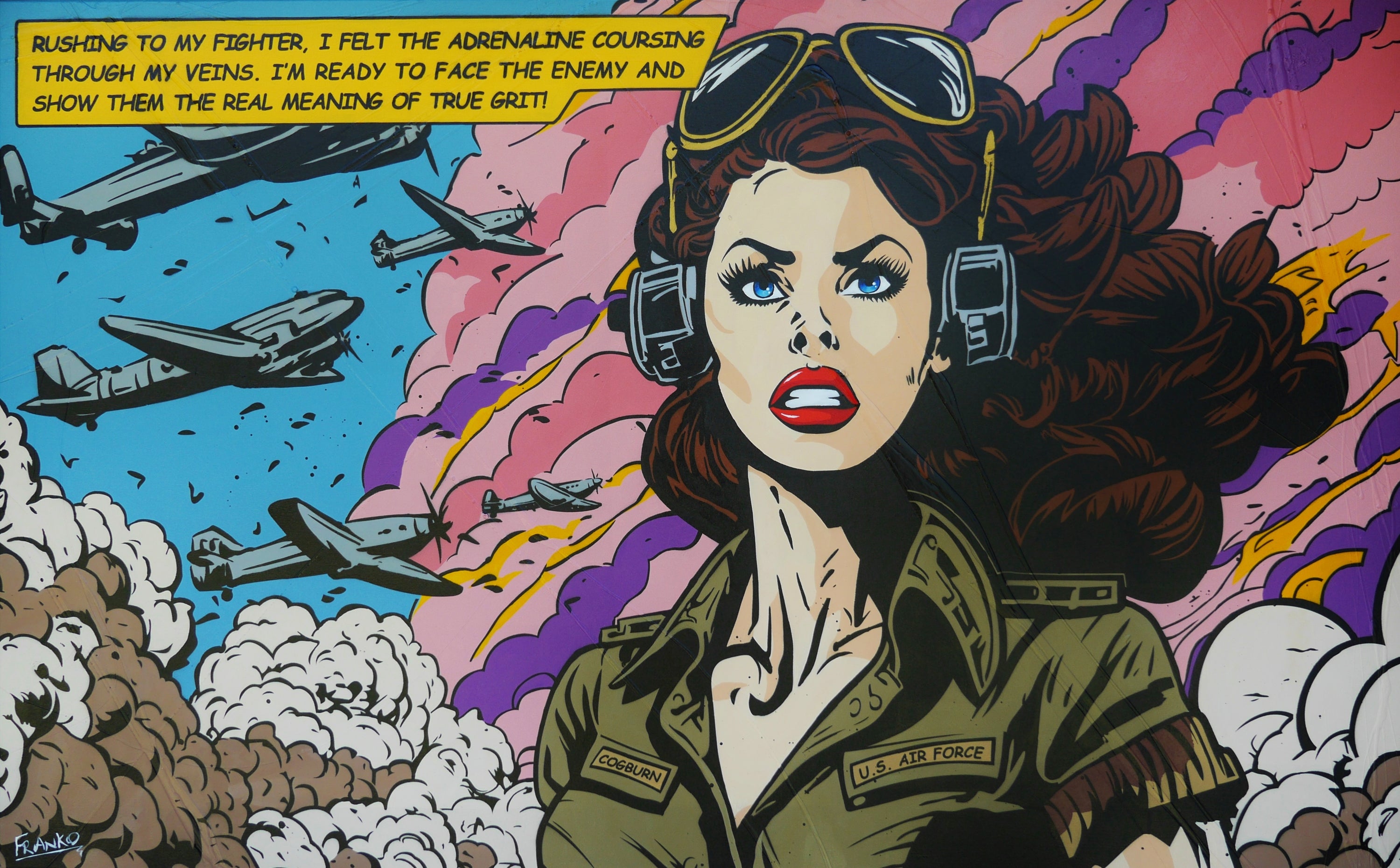 True Grit 160cm x 100cm Heroine Classic Pop Art Painting (SOLD)-Urban Pop Art-[Franko_Artist]-[Australian_artist]-[Gold_Coast]-[Brisbane]-[modern]-[contemporary]-[original]-[Large_artwork]-Franklin Art Studio