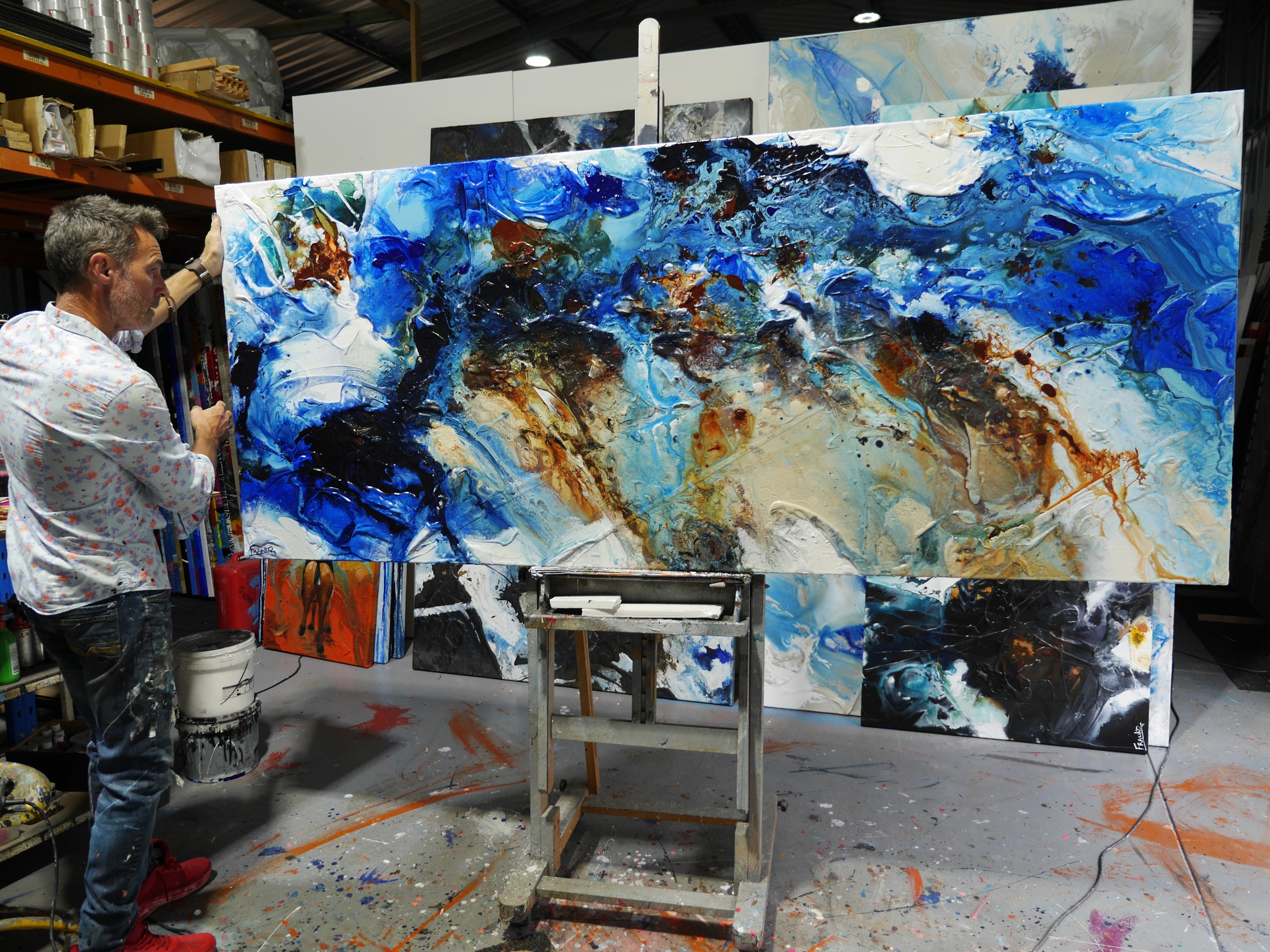 The Blu 240cm x 100cm Textured Abstract Painting (SOLD)-Abstract-[Franko_Artist]-[The_Block]-[Dream_Homes]-[ideas]- [Grand_Designs]-Franklin Art Studio