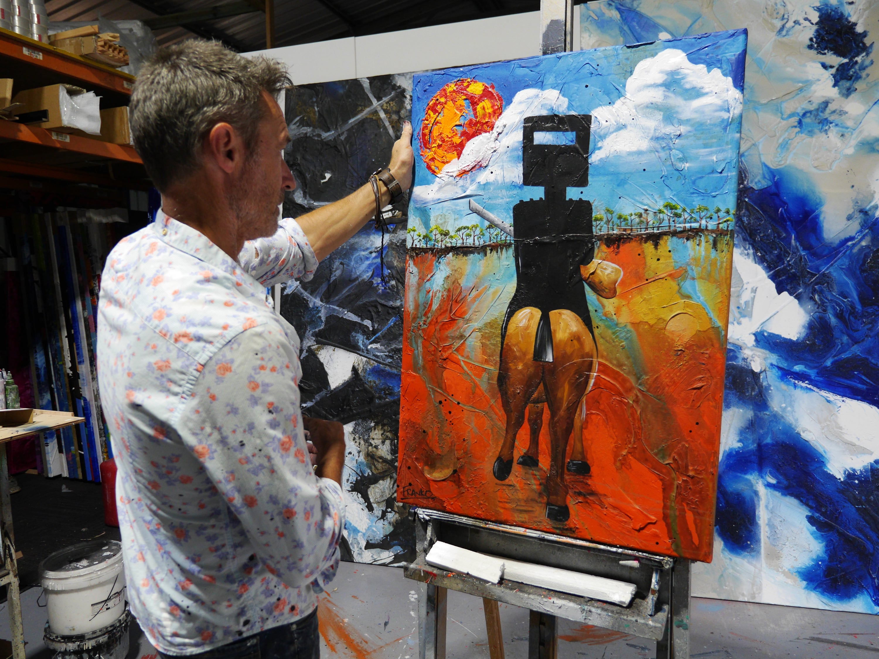 Outback Ned 67cm x 97cm Ned Kelly Abstract Realism Textured Painting (SOLD)-people-[Franko_Artist]-[The_Block]-[Dream_Homes]-[ideas]- [Grand_Designs]-Franklin Art Studio